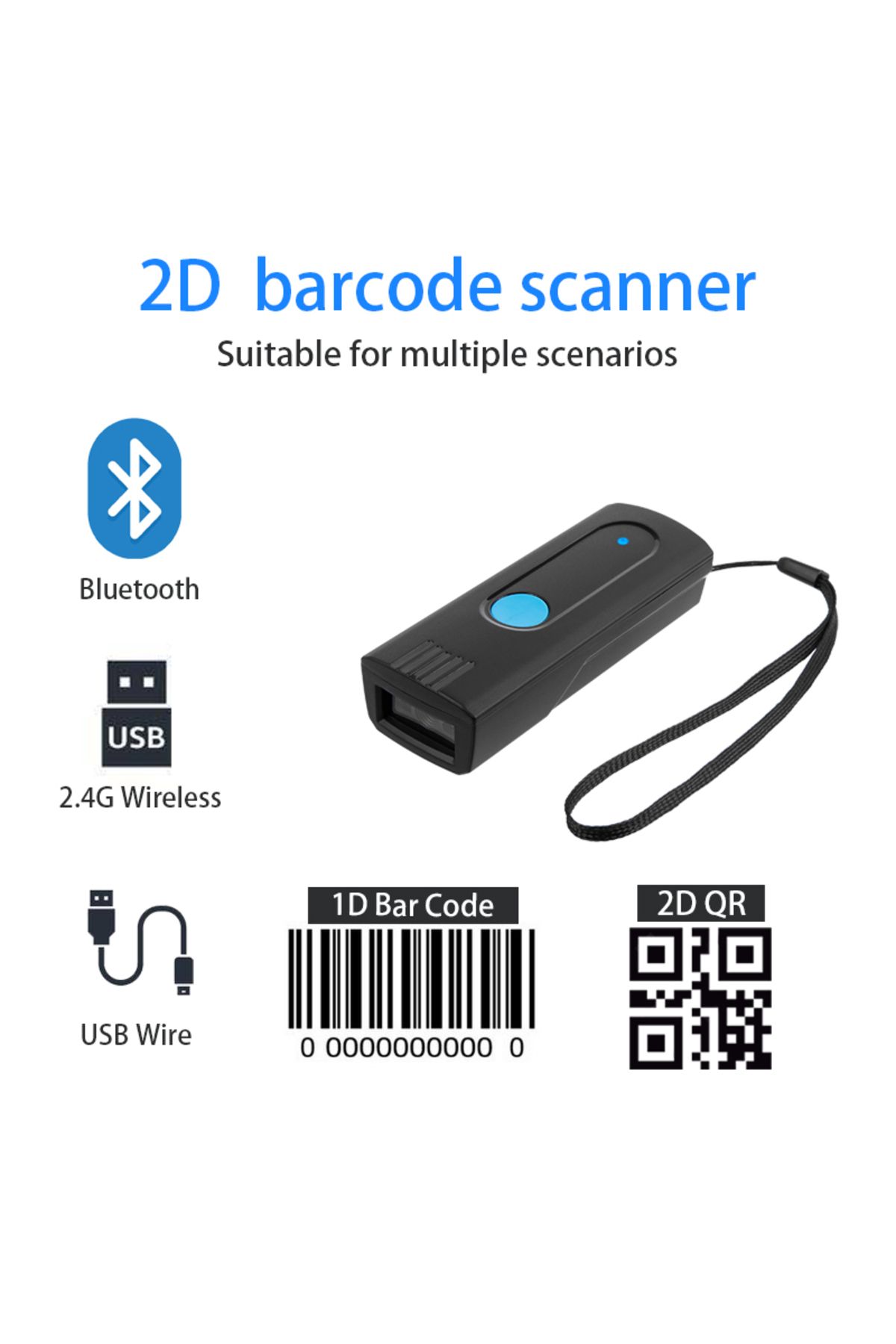 Choice-2D scanner Long Distance Wireless BT V5.0 Barcode Reader Small Pocket Scanner Devices Uploading to 1