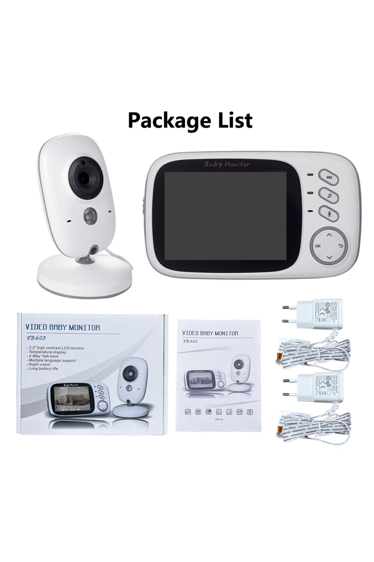 Choice-VB603-V2-EU VB603 V2 Video Baby Monitor 2.4G Wireless With 3.2 Inches LCD 2 Way Audio Talk Night Vis 1
