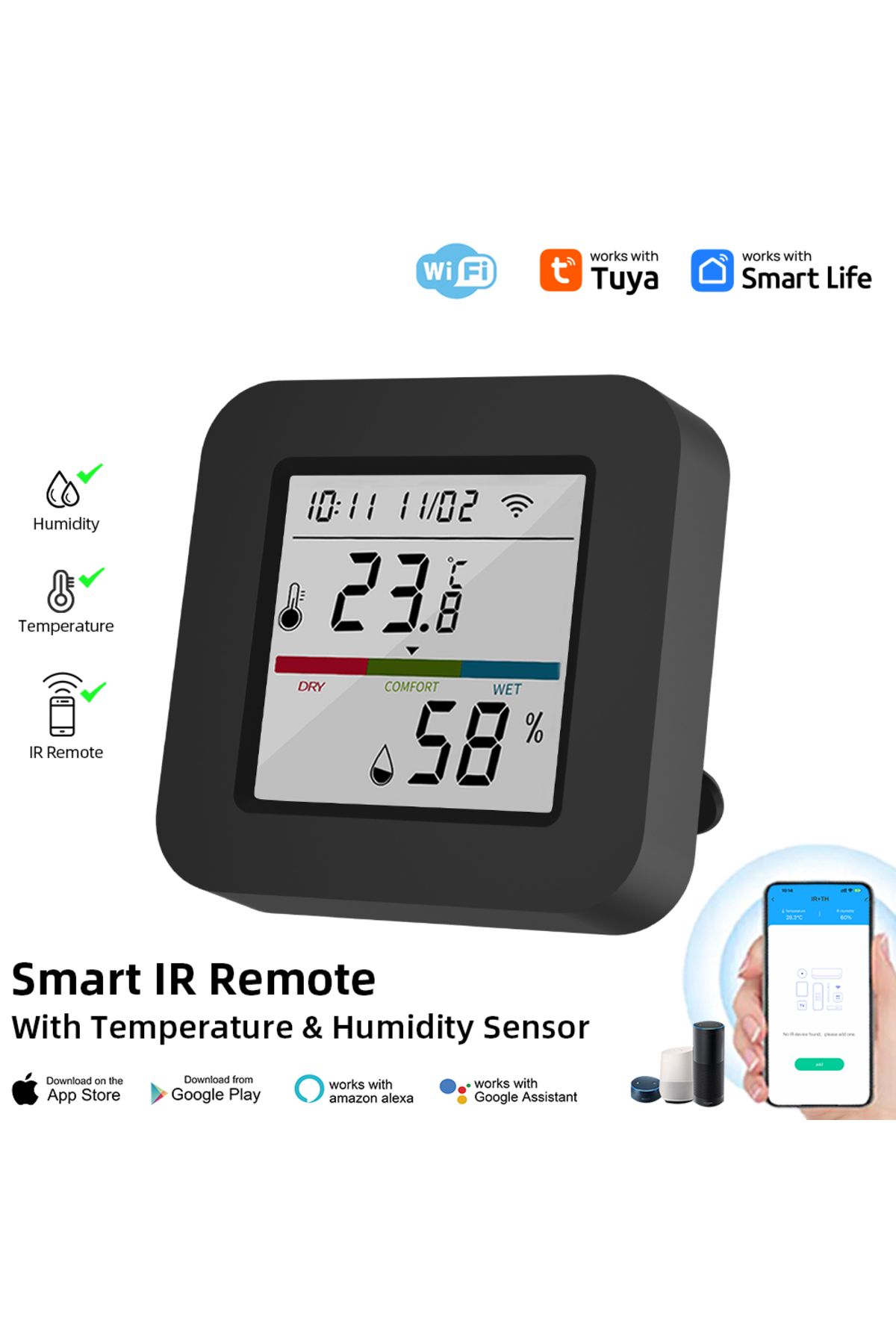 Choice-IRTP Tuya WiFi Temperature And Humidity Sensor IR Universal Remote Control Smart Life App Control Wo 1