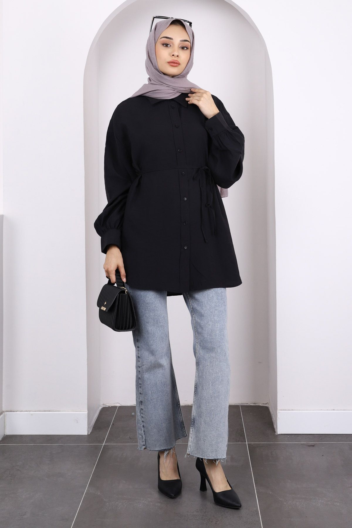 İmajButik-Black Front Button Modal Tunic 2