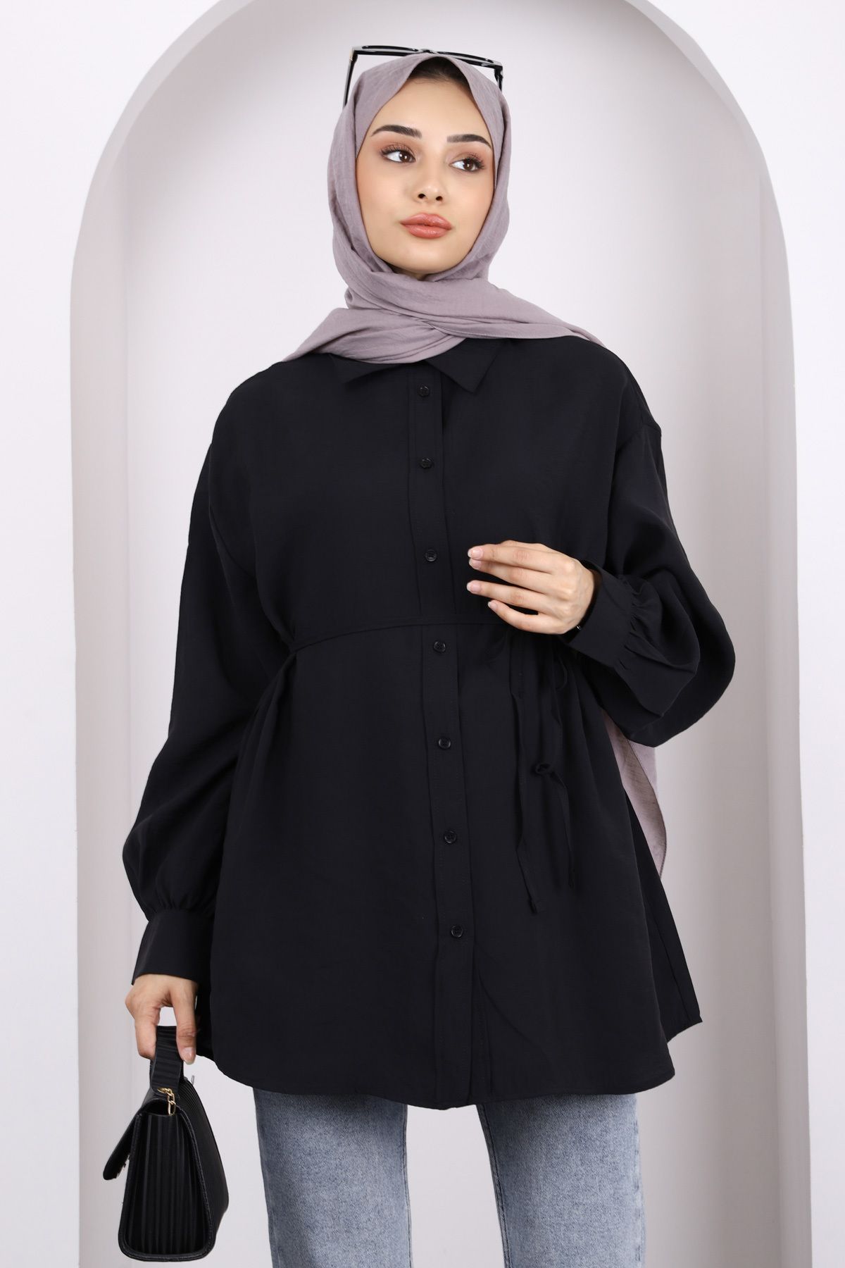 İmajButik-Black Front Button Modal Tunic 3