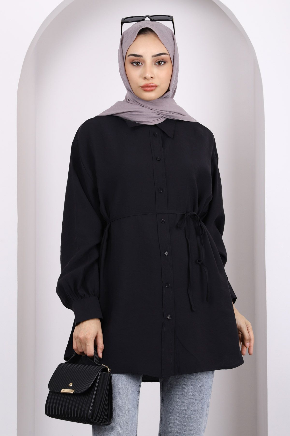 İmajButik-Black Front Button Modal Tunic 1