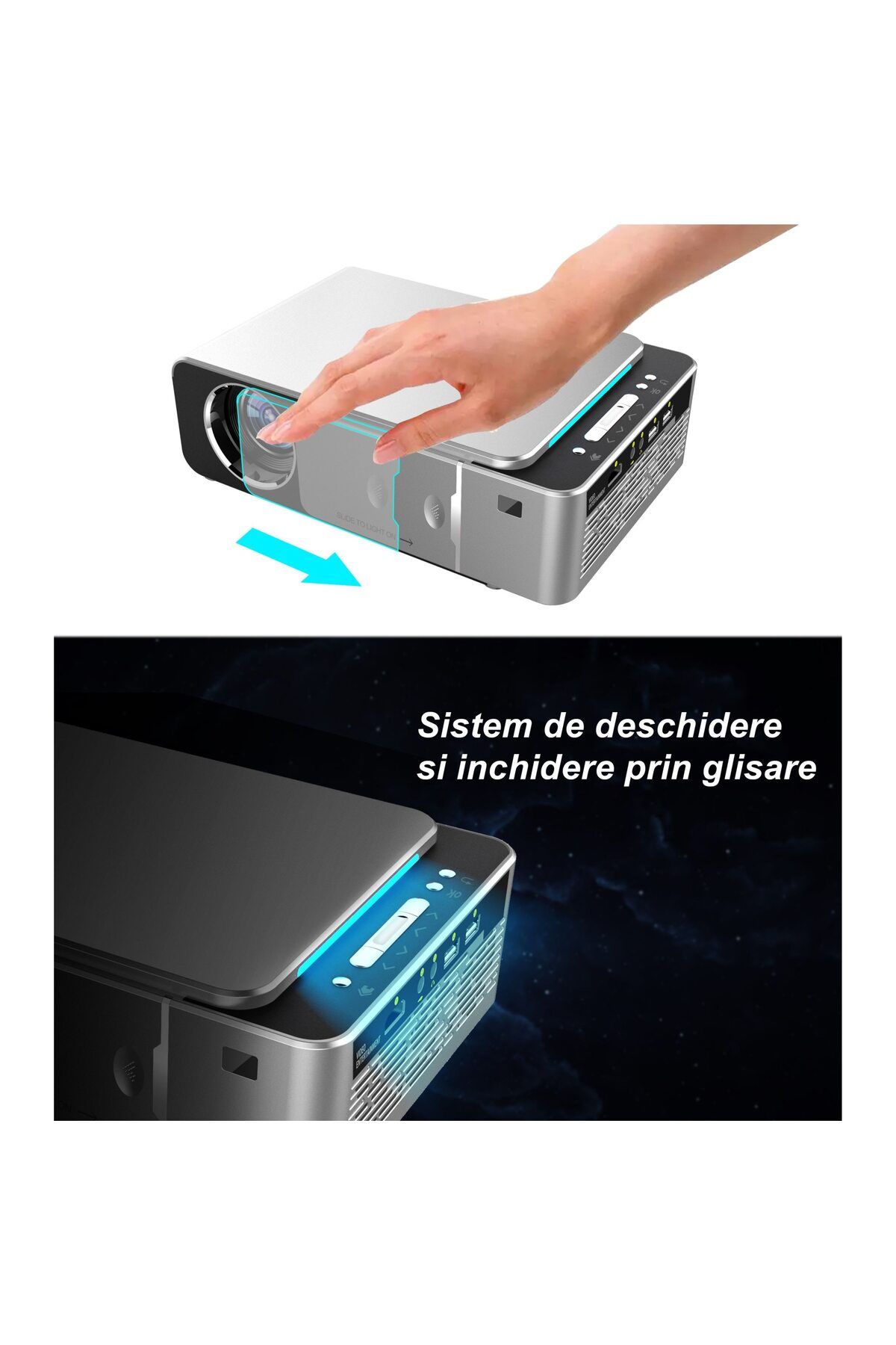 WowStep-Videoproiector, Android, Bluetooth, 3000 Lumeni, HD, LED, HDMI, VGA, AV, USB, Mirroring Android/IOS 6