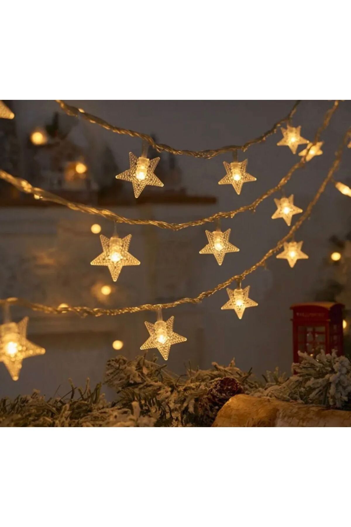 Happyland Yıldız Led Yılbaşı Dekorasyon Işığı 4Metre Animasyonlu 20Ledli Beyaz Kablo Fişli Günışığı Yıldız Led