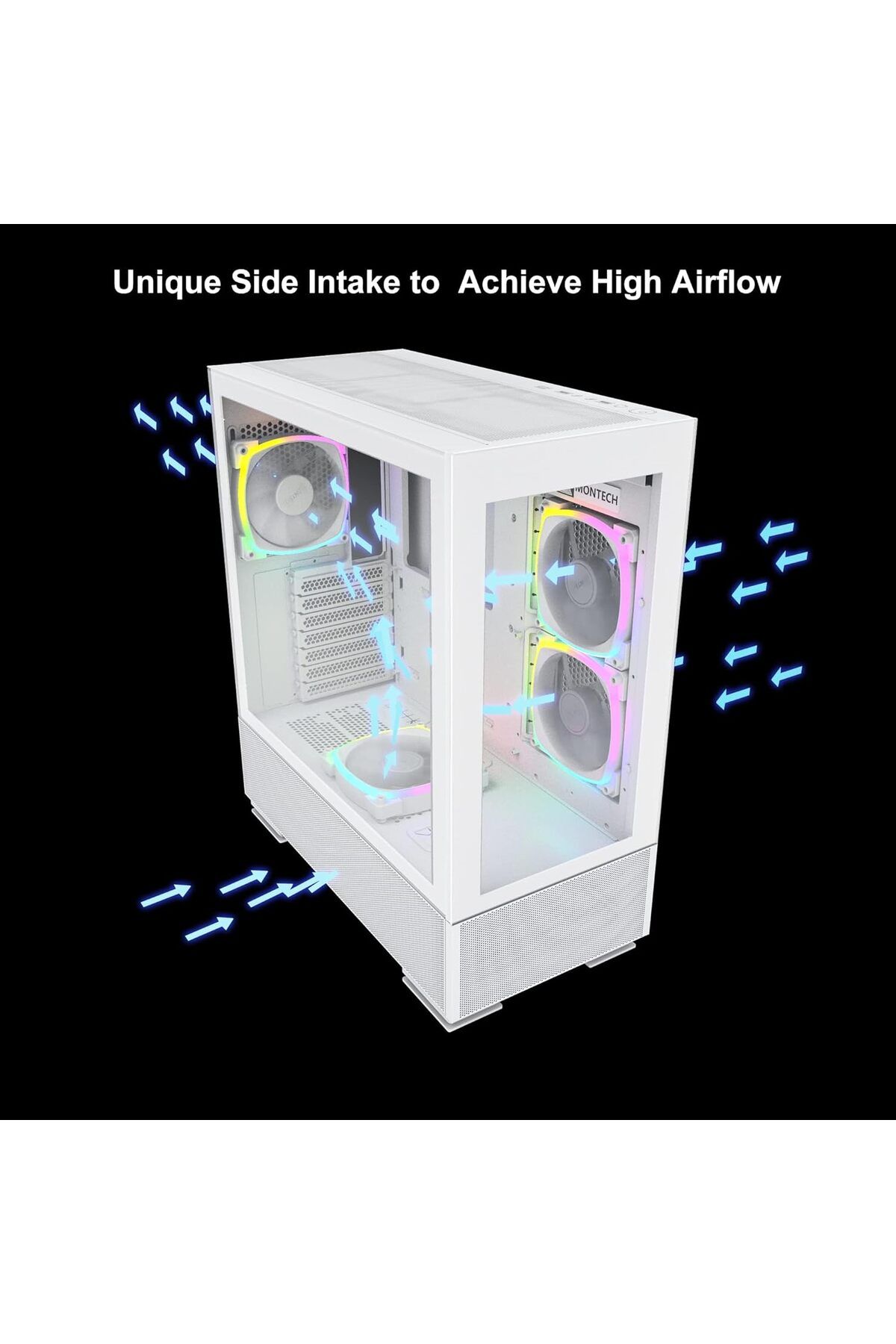 MONTECH-Sky Two, Dual Tempered Glass, 4X PWM ARGB Fans Pre-Installed, ATX Gaming Mid Tower Computer 8