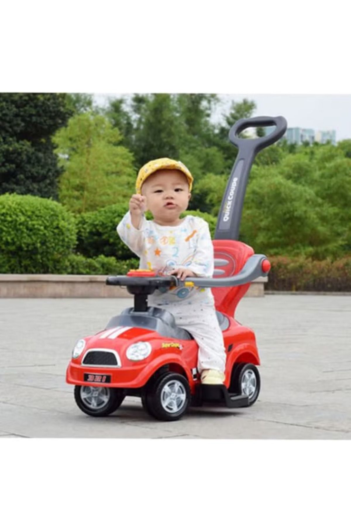 rexa-Quick Coupe Red Push Ride-On Car with Canopy & Handle - Toddler Walker 3
