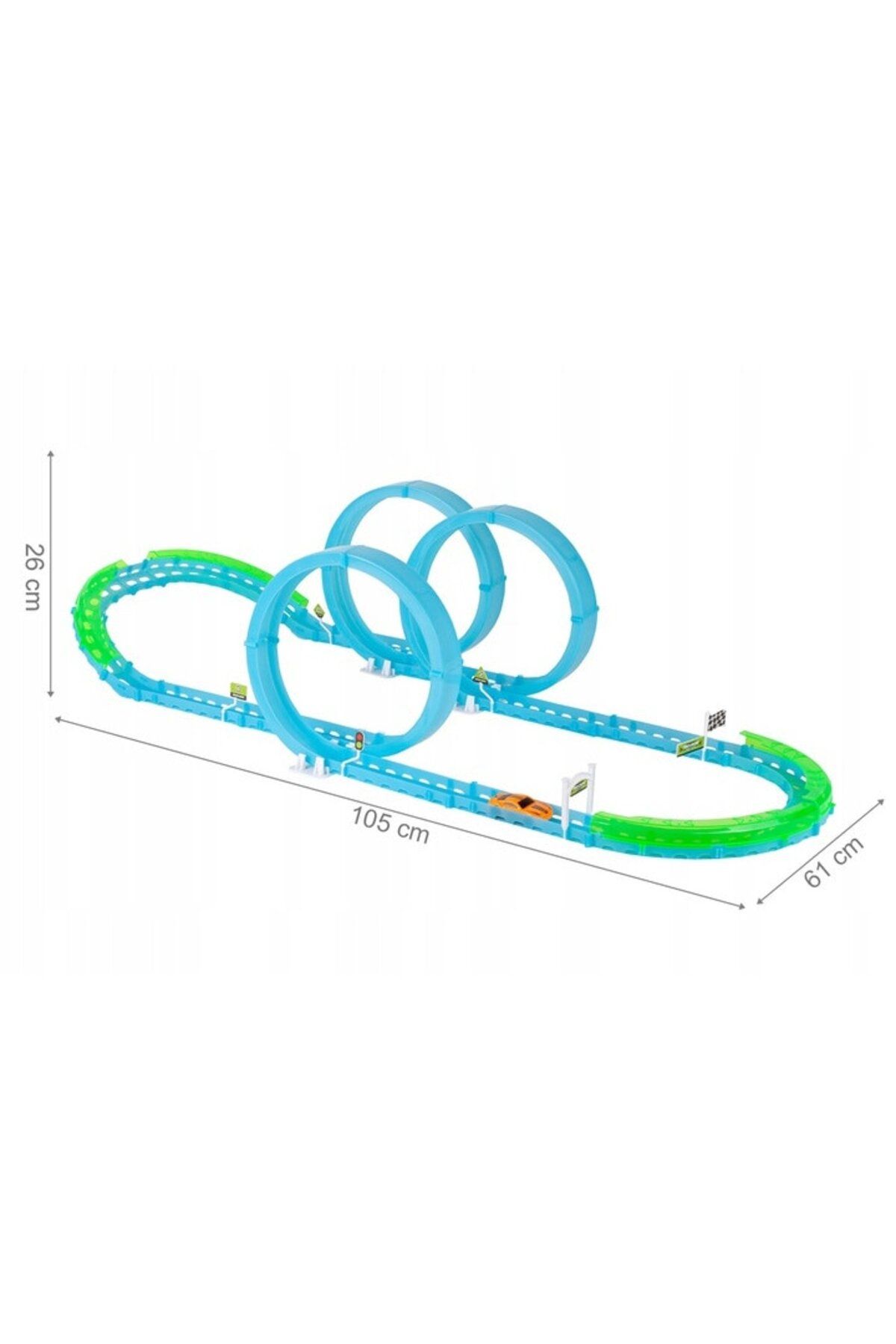 DDE Hungary-Interactive Fluorescent Track Playset with Three Loops, One Car, and Specific Elements, 105 x 26 x 6 3