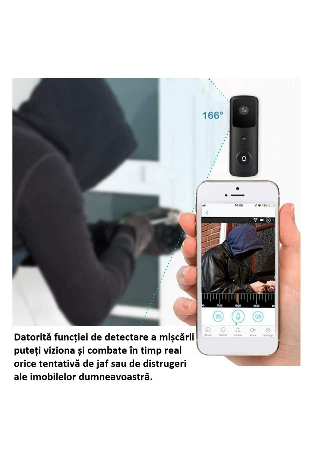 MOAWAVE-Smart Video Doorbell, Motion Detection, Built-in Microphone, Night Vision Function, Ios or Android, 7