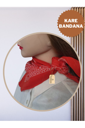 Tergek Kare Saç Bandı Kırmızı, Desenli Bandana Spor Aşçı Hemşire Kemoterapi D...