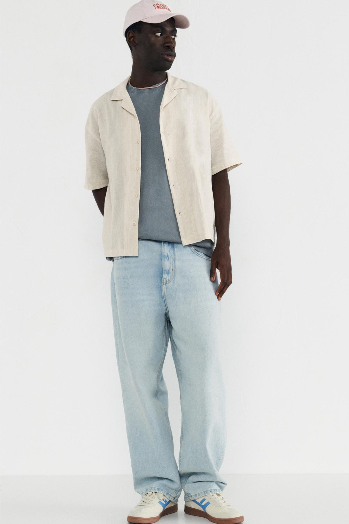 پول اند بیر پیراهن آستین کوتاه روستایی راه راه