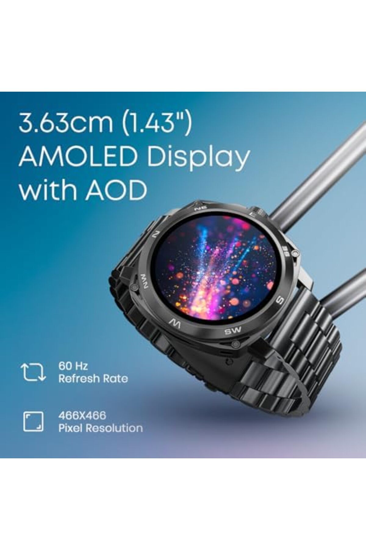 FASTRACK-Radiant FX3 Smart Watch, 3.63 cm AMOLED Round Display, Bluetooth Calling, Black Metal Band 4