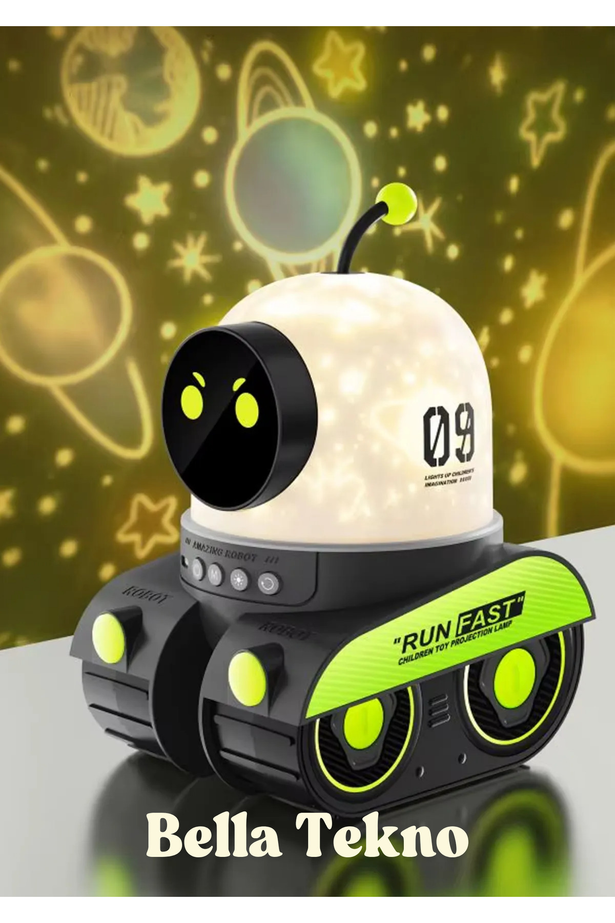 Renkli Gökyüzü Projektörlü Robot Gece Lambası, Müzikli ve Eğitici Işıklandırma