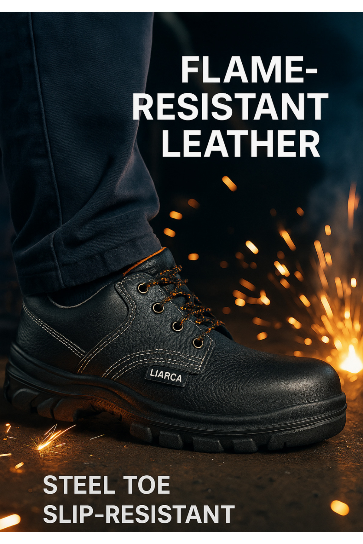 Liarca ProGuard™ Çelik Burunlu Deri Tam Kapalı İş Ayakkabısı – Hafif, Kaymaz, Şok Emici, Su & Yağ Geçirmez