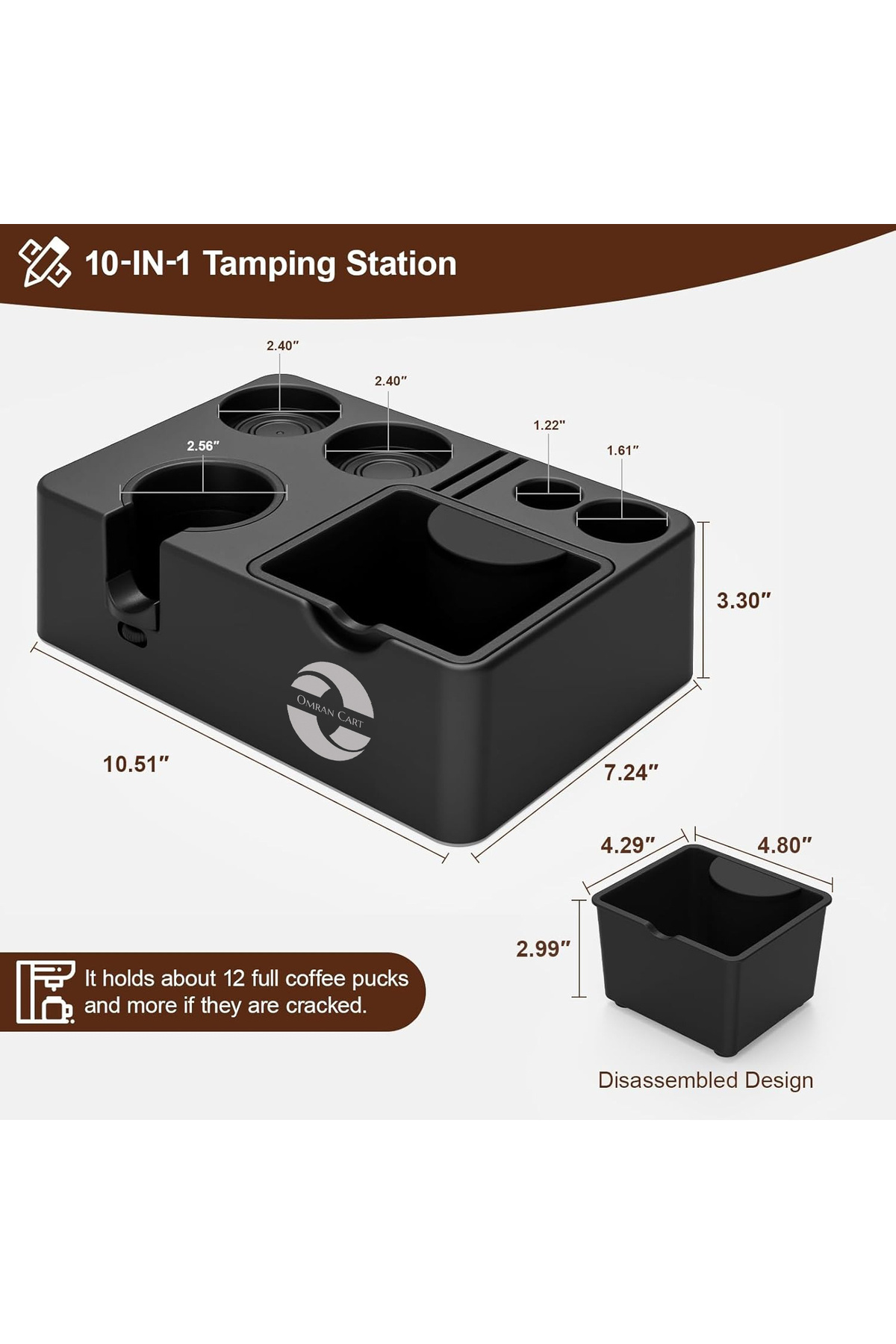Omran Cart-10-in-1 Espresso Tamping Station with Detachable Knock Box & Multi Tool Organizer 5
