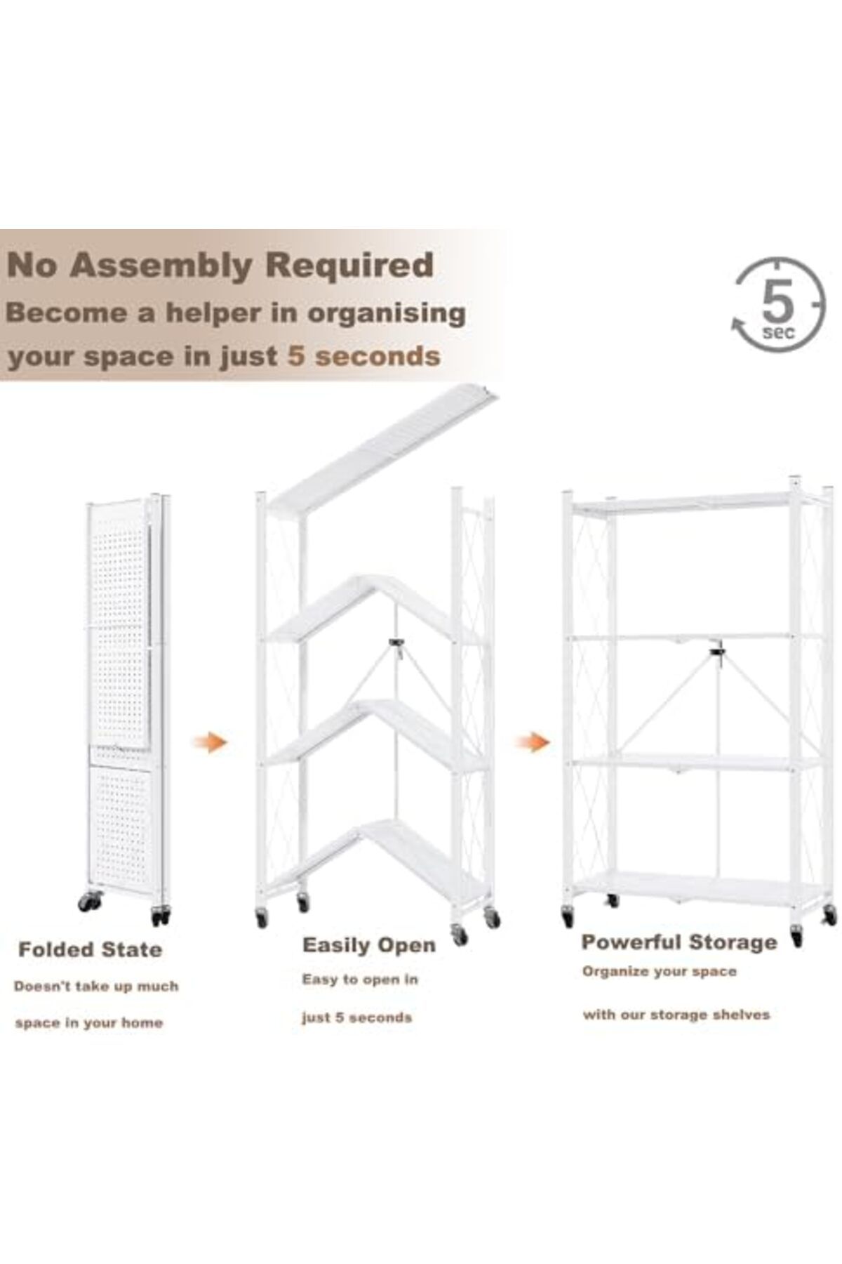 Generic-4 Tier Thickened Foldable Storage Rack with Wheels, No Assembly, Large Capacity Shelves, He 4