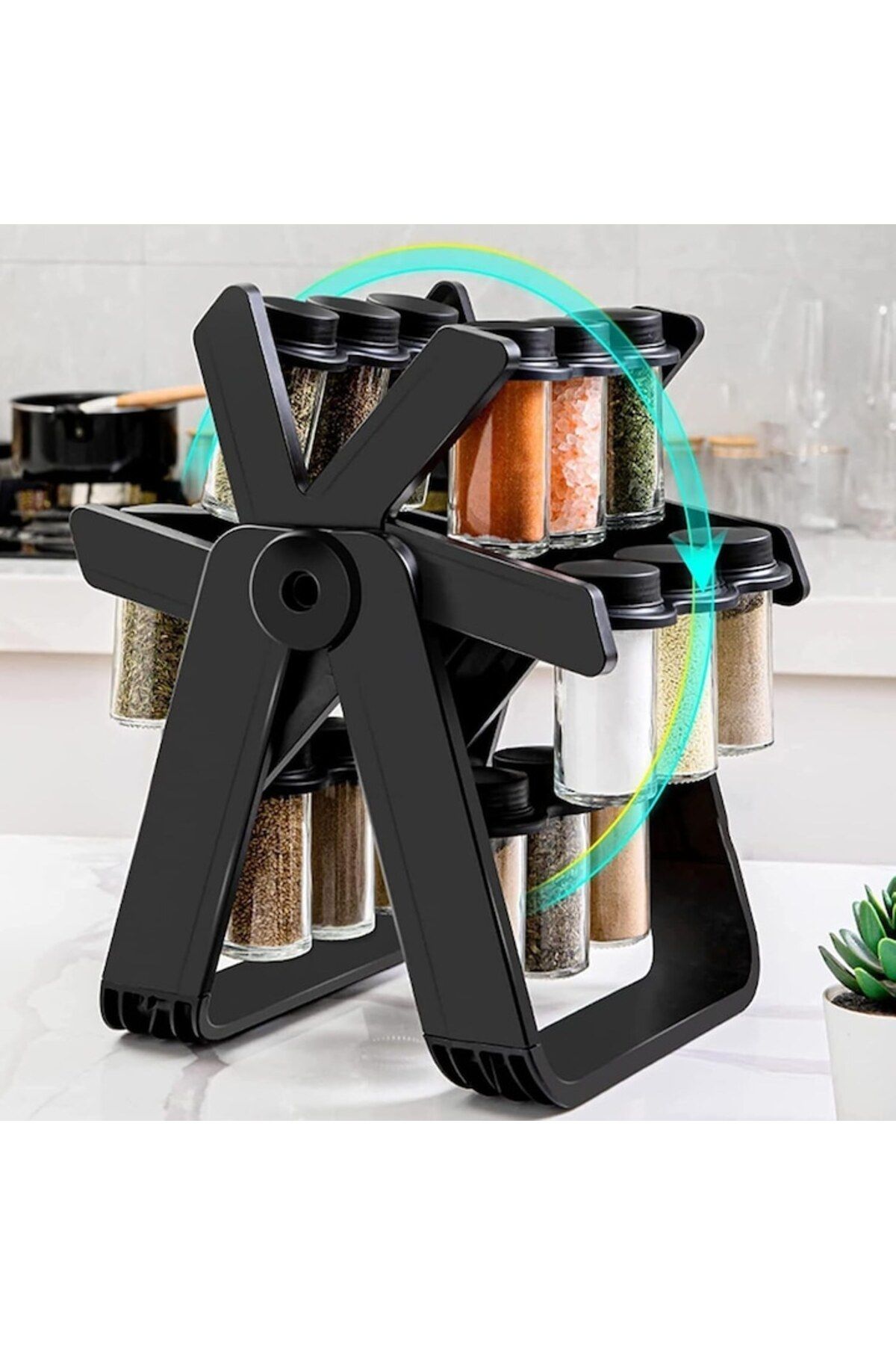 victiny-Rotating spice organizer, elegant design and functional, set with 18 jars, 29 × 21 × 25 cm - FERRI 3