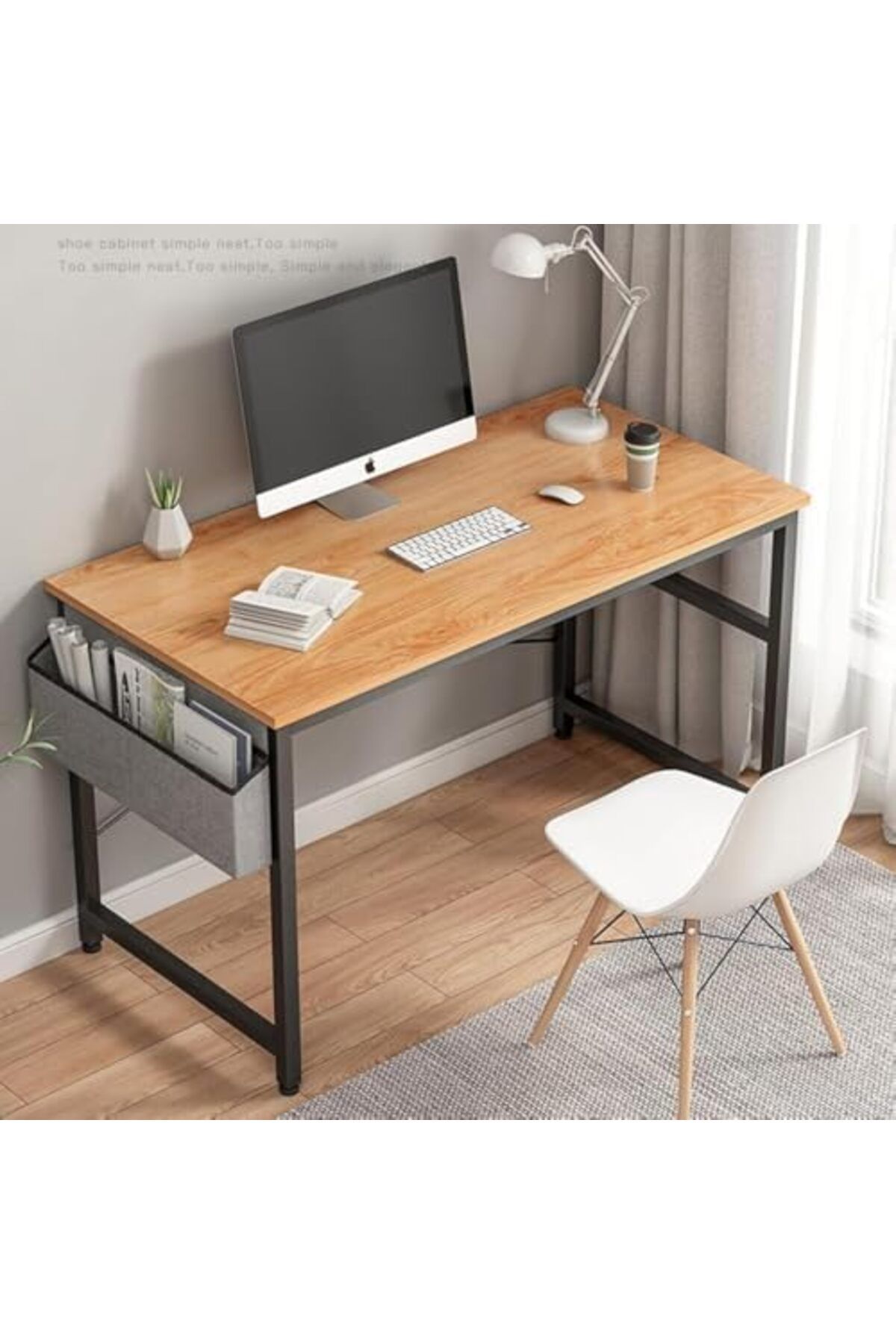 GENERAL-Small home computer desk with storage bag and hook, writing desk for studying and home office 2