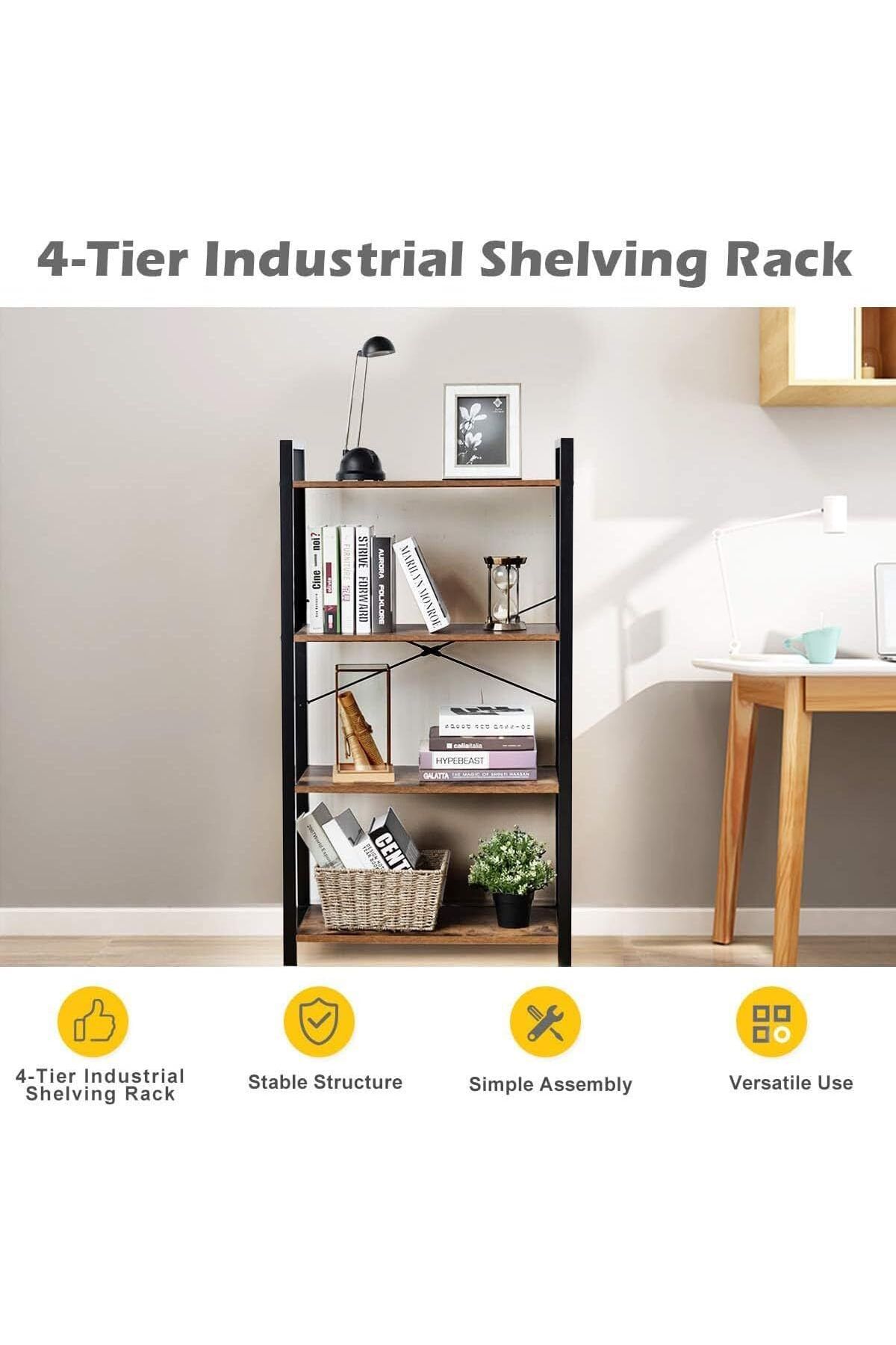 AGD-Multipurpose Storage Cabinet 4 Tier Open Metal Frame, Standing Shelf Unit for Storage and Display, f 8