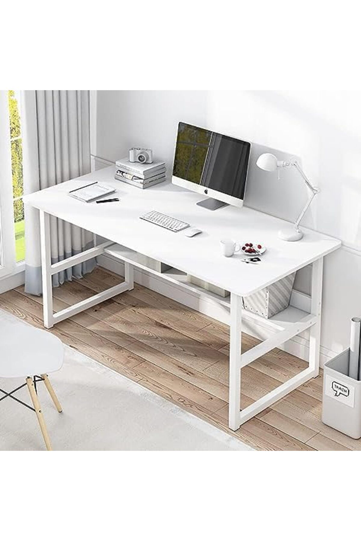 AGD-Modern Multipurpose Writing Desk Study Computer Gaming Desk with Bookshelf Storage Easy Assembly 5