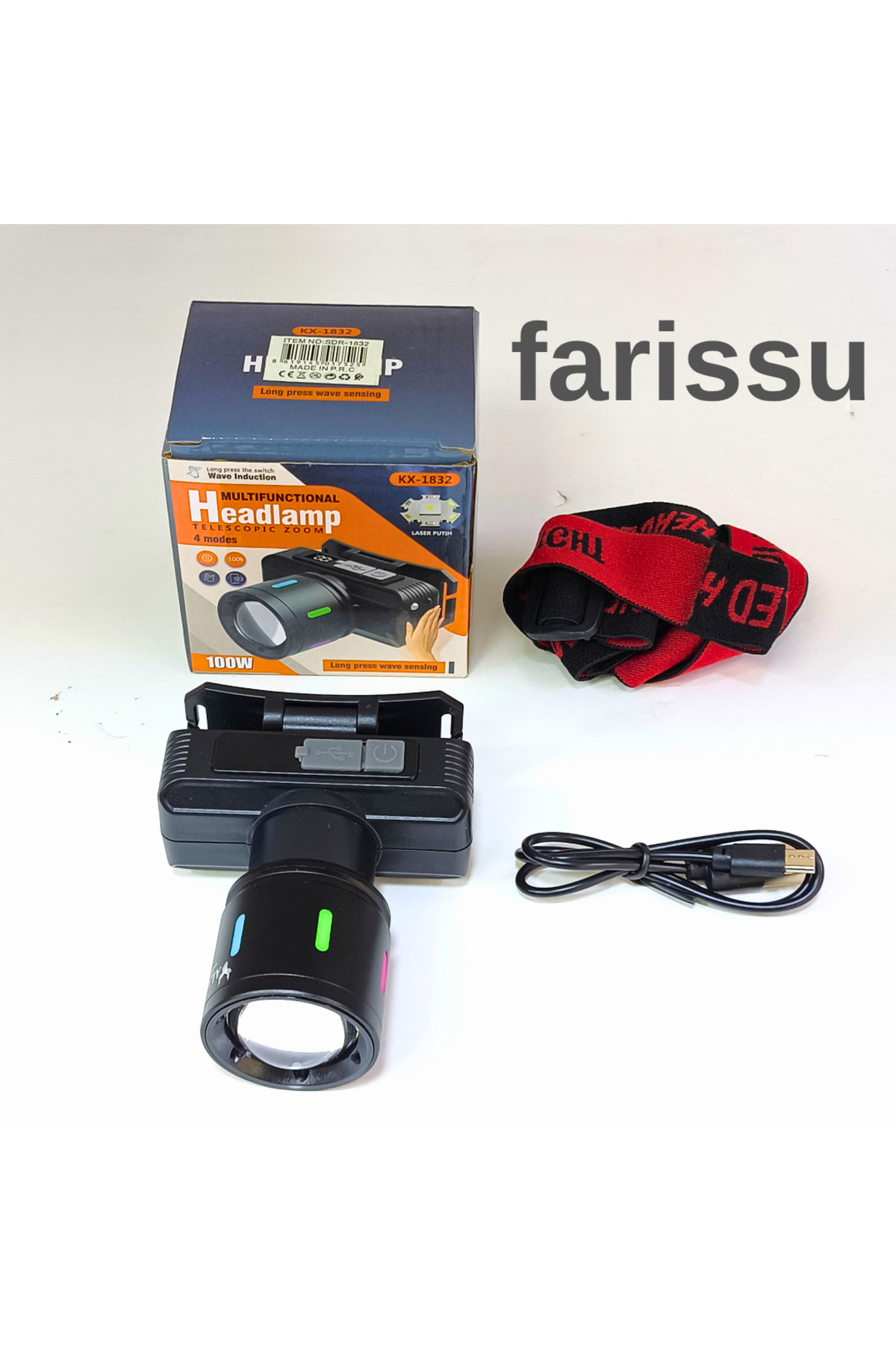 farissu Şarjlı Kafa Lambası KX-1832 | 60W LED Zoomlu | 3000mAh