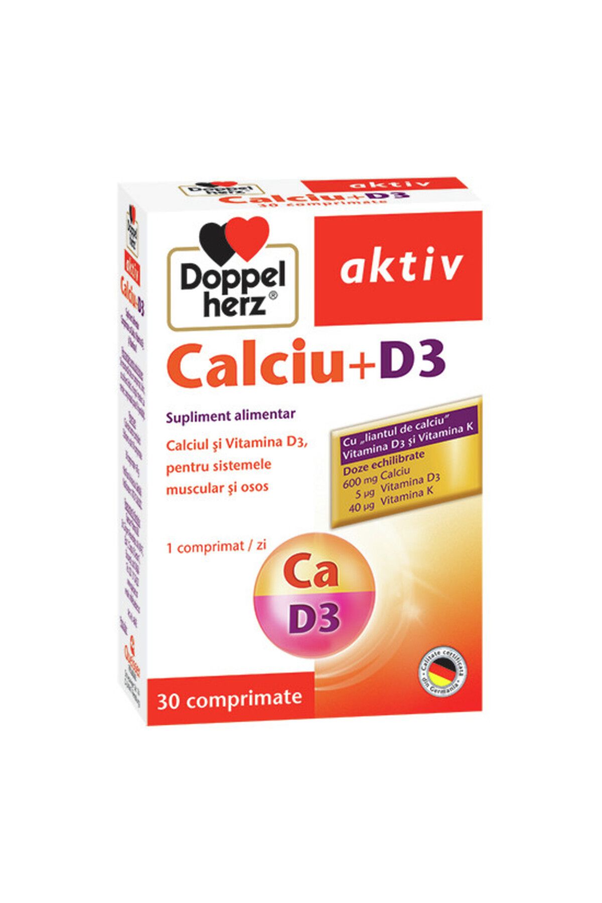Doppelherz Aktiv Calciu + D3 30 Comprimate - One Size