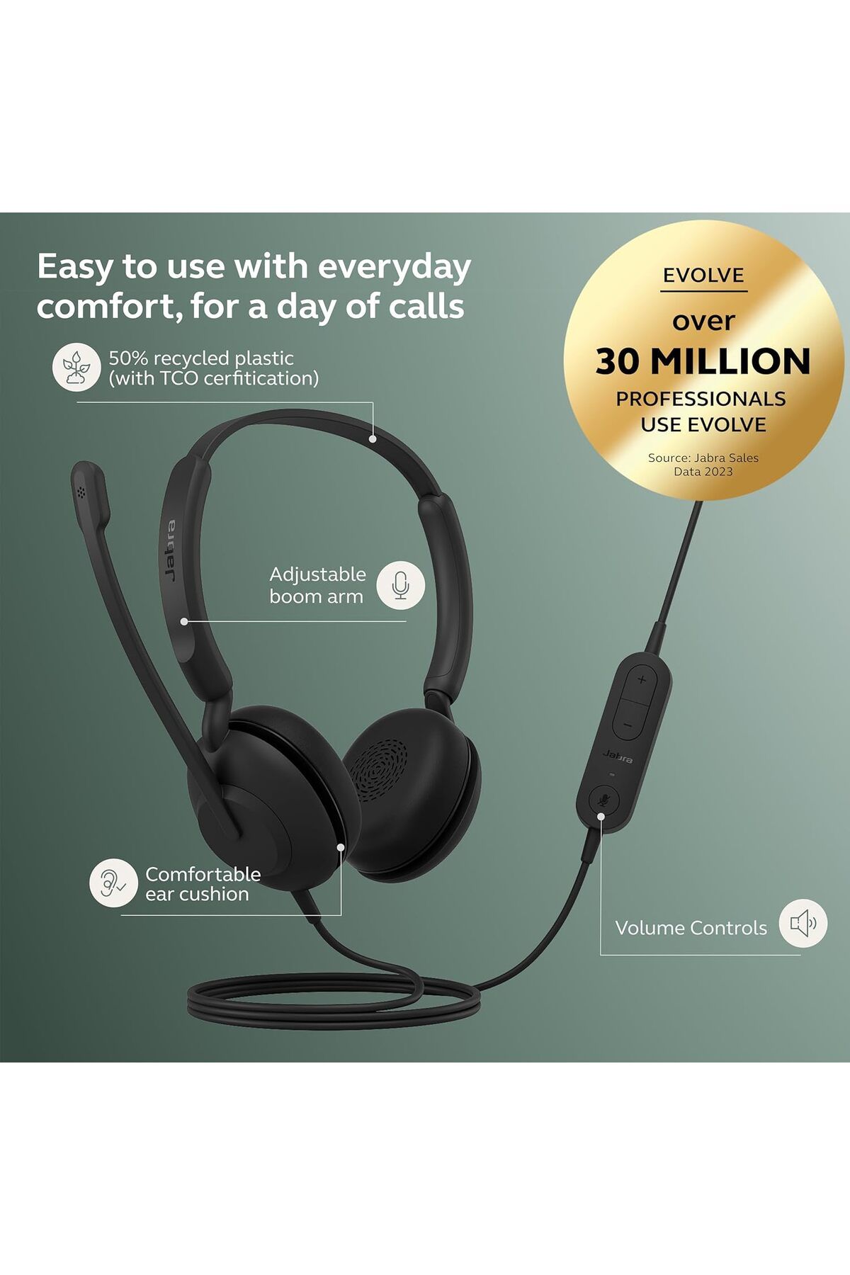 Jabra-Evolve 10 Wired Headset with Noise-Cancelling Microphone for PC/Laptop Use – Easy USB-A Setu 3