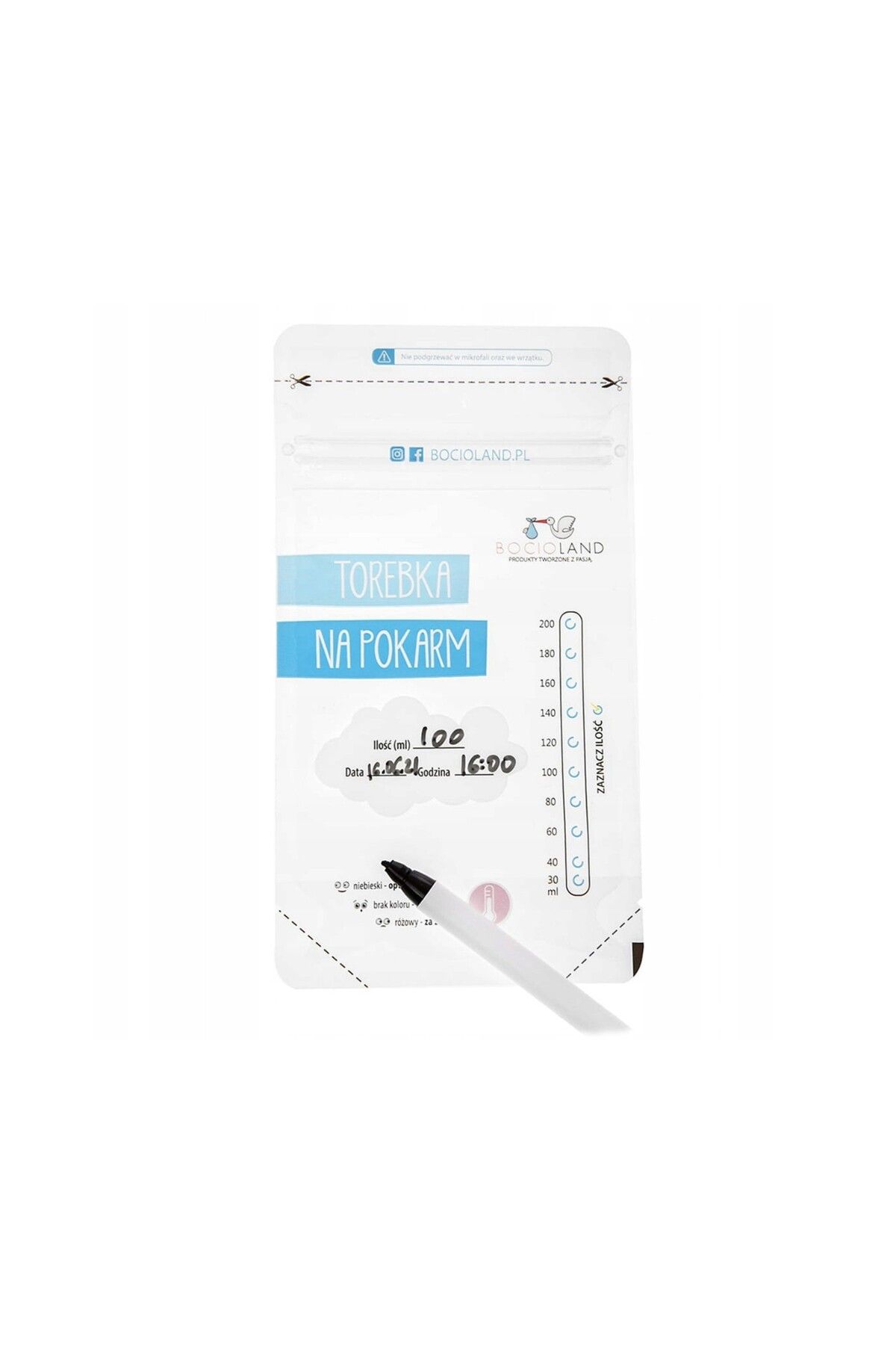 Bocioland-Set 50 pungi pentru depozitarea si congelarea laptelui matern cu indicator de temperatura, 200 ml 3