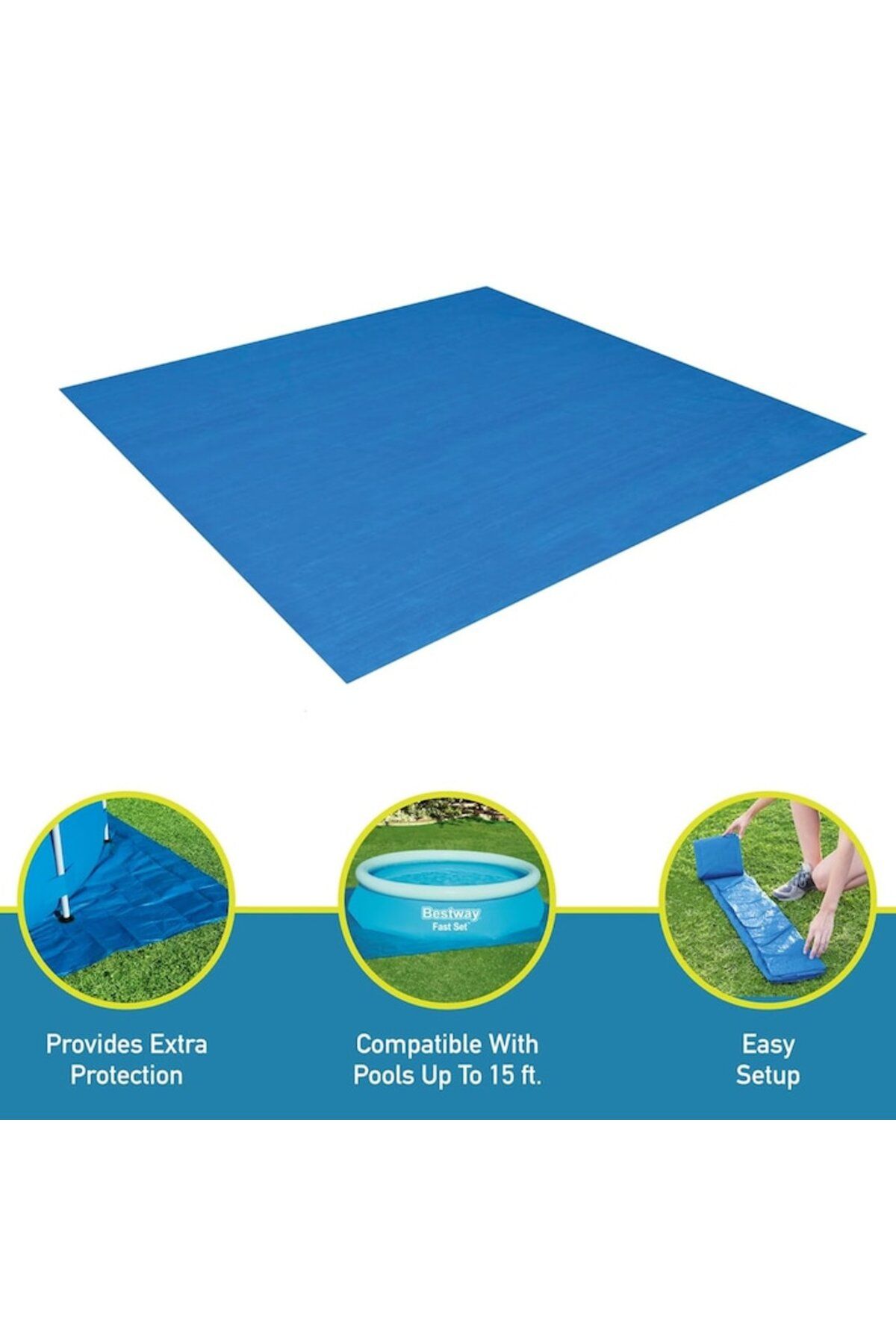 Optim Solution-Protective Pool Base Tarpaulin, 4 x 5 m, Laminated Polyethylene, Waterproof, Blue 3