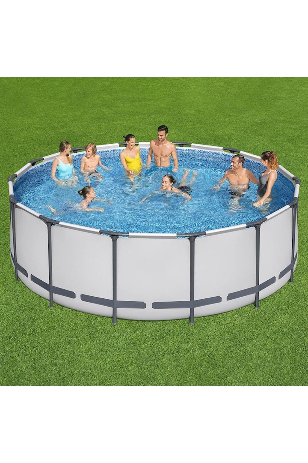 Optim Solution-Piscină cu cadru metalic, 14.970 litri, cu pompă de filtrare, scară, capac, accesorii incluse, 457 x 107 3