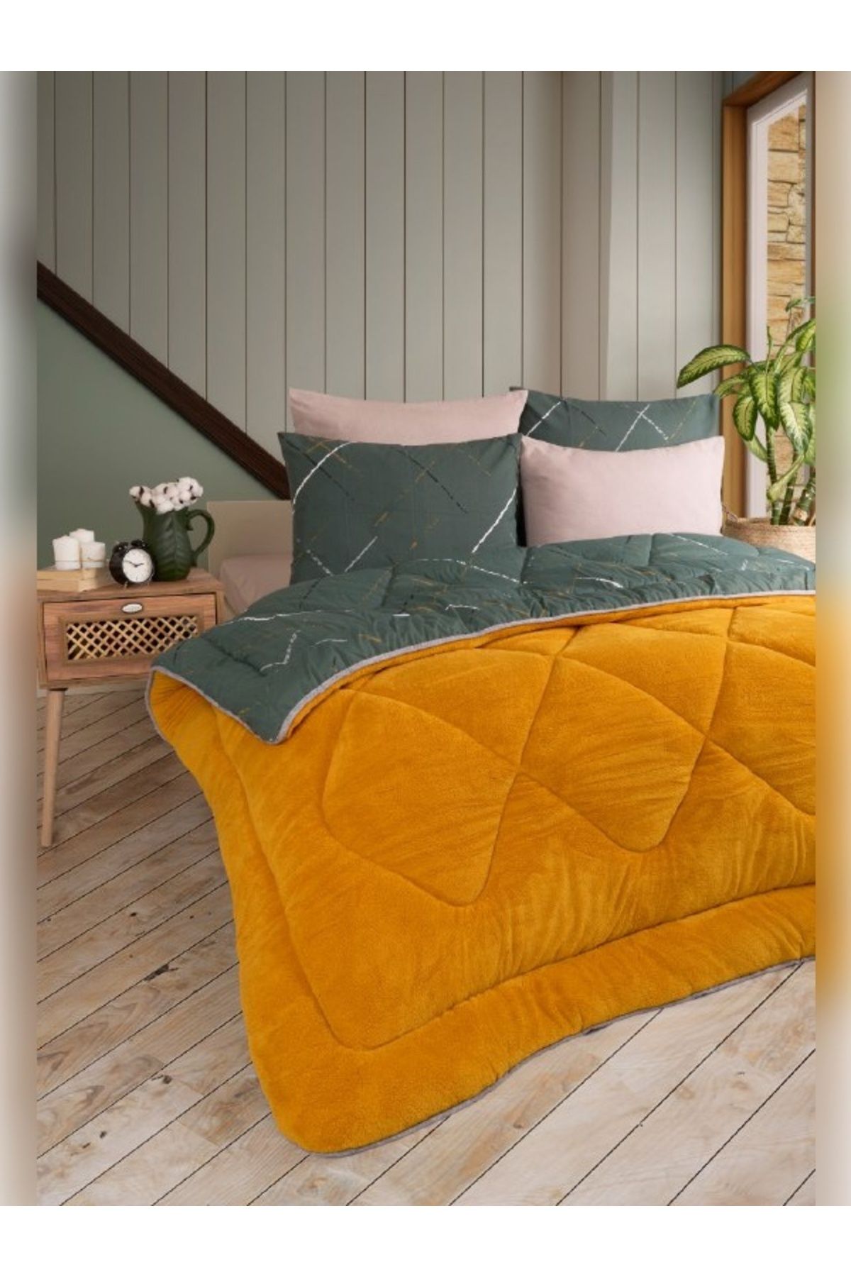 Sudemhome-Double Welsoft Sleeping Set Double Sided Wellsoft Fluffy Fleece Quilt and Battal Fitted Sheet 5