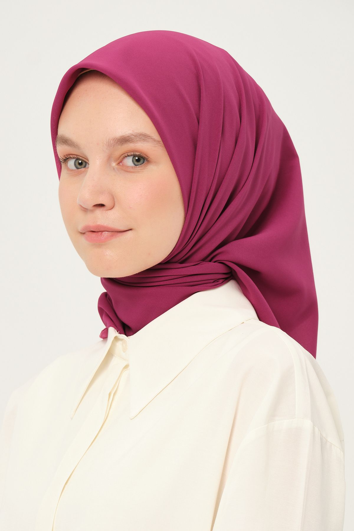 Madame Polo-Plain Chiffon Square Scarf Fuchsia 5