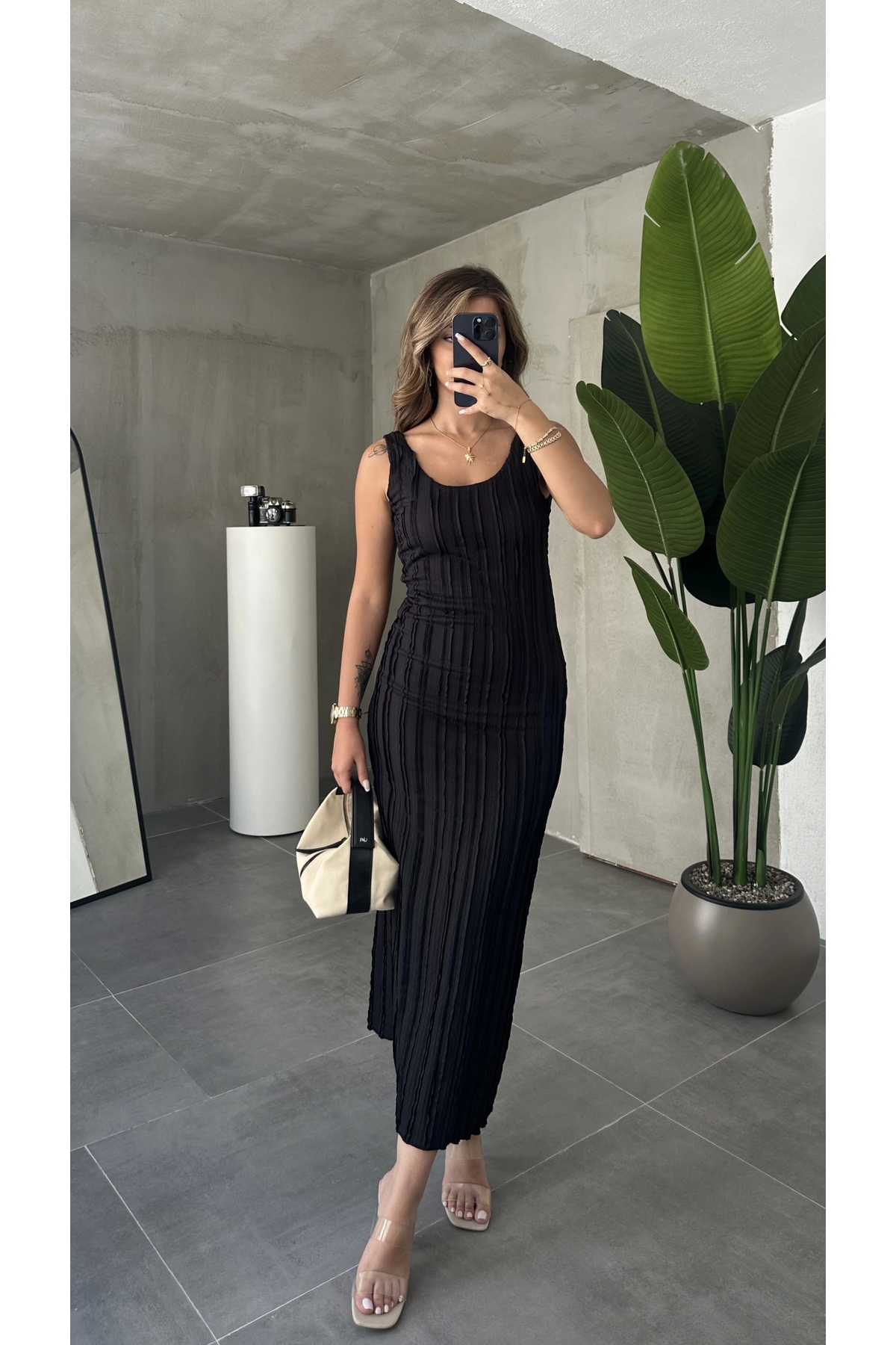 asfamoda Women's Black Backless Strap Sleeveless Maxi Length Lined