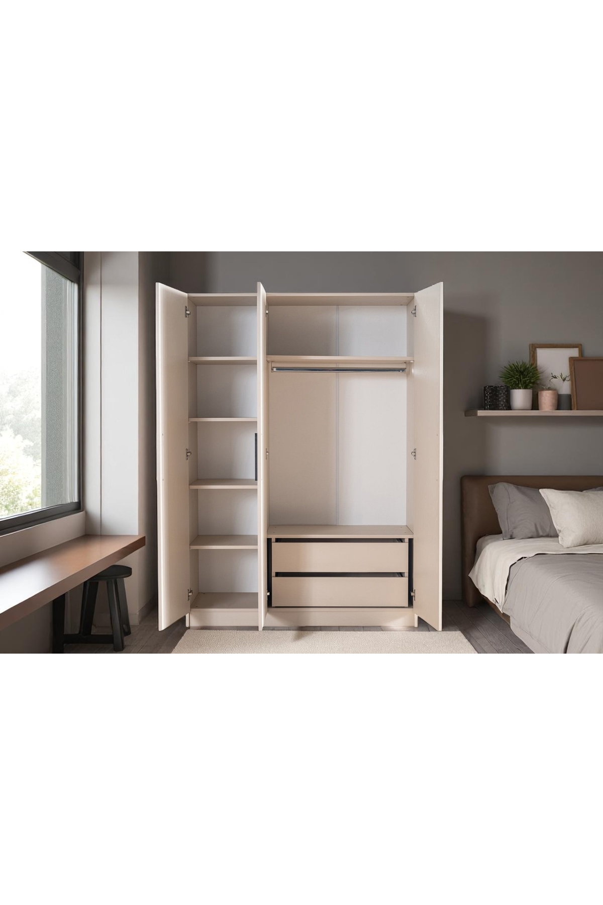 Vivense Strada Genç Odası Gardırobu, 3 Kapaklı fotoğrafı 3 (önizleme)