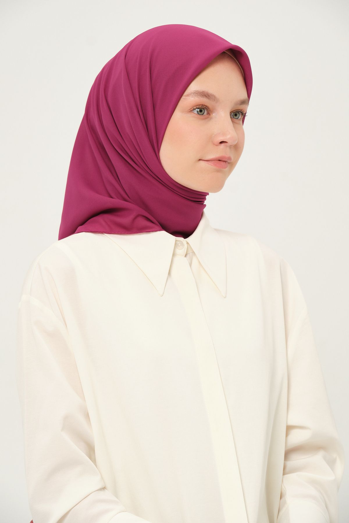 Madame Polo-Plain Chiffon Square Scarf Fuchsia 1