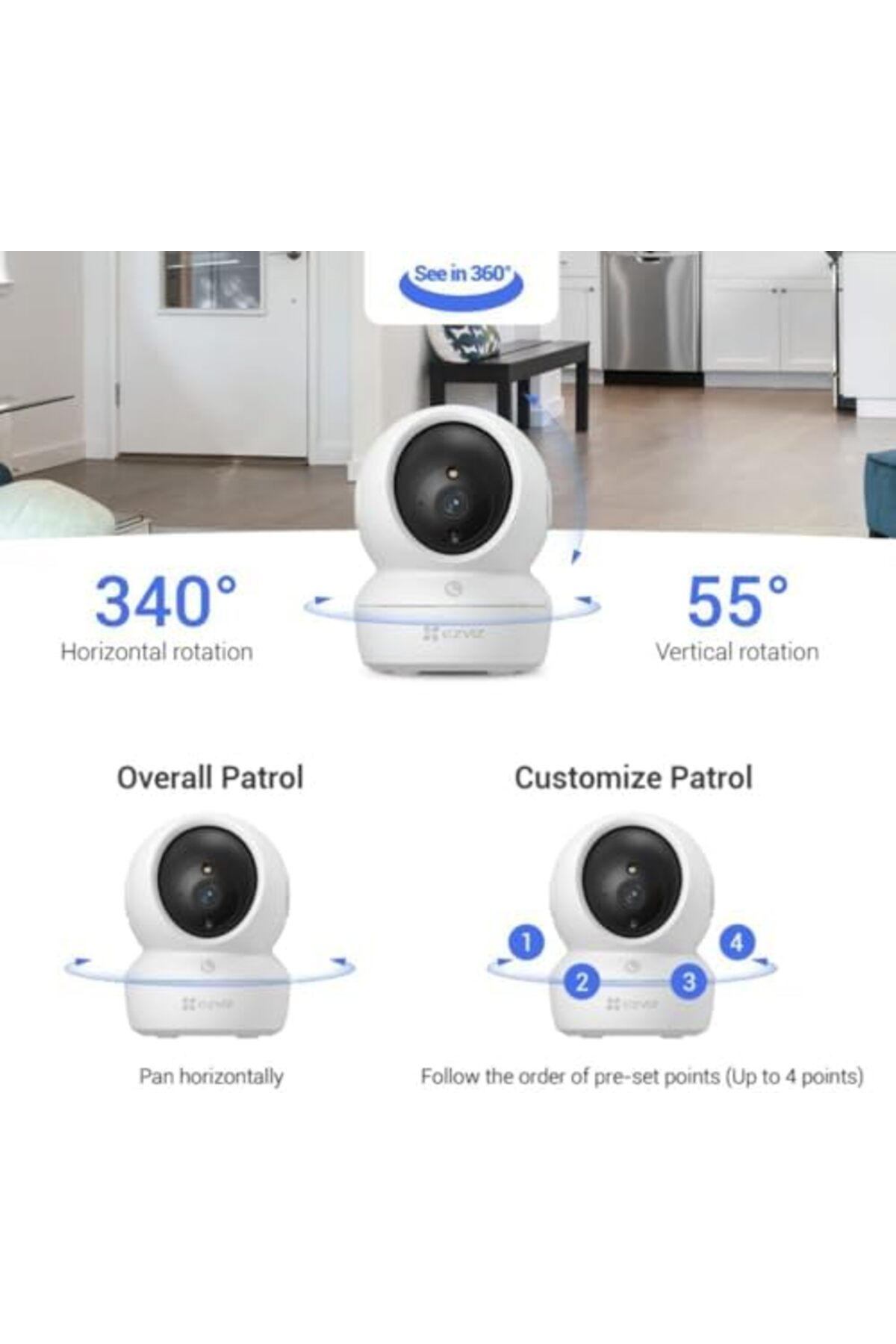 EZVIZ-H6c Pro | WiFi 360 Home Security Camera, Call Button, Smart IR Night Vision, Motion Detection, 3