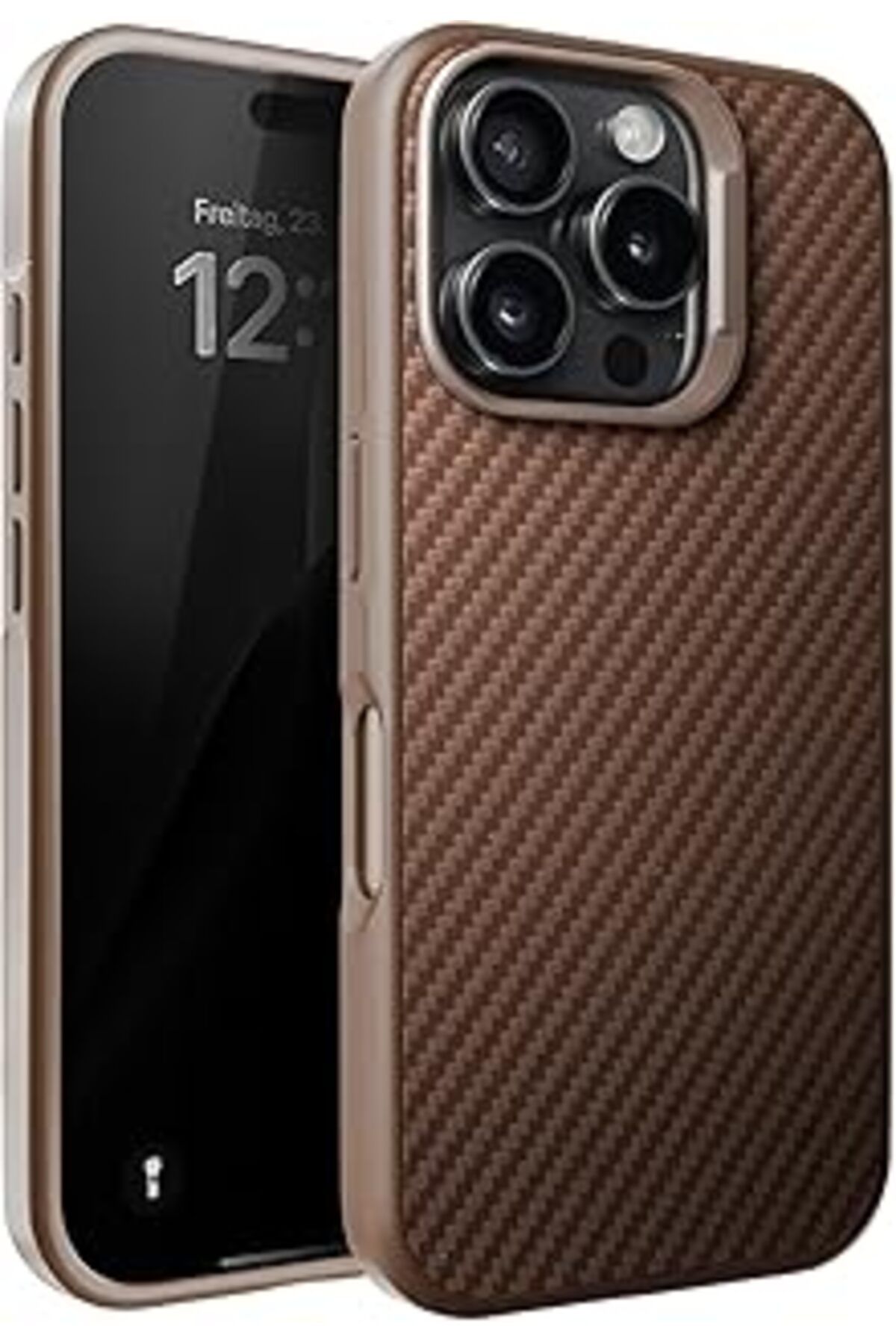 AMAZON TOHUM-Minesk for iPhone 16 Pro Max Fiber Carbon Material Back Section with Metal Lens Frame and Metal Keys 1