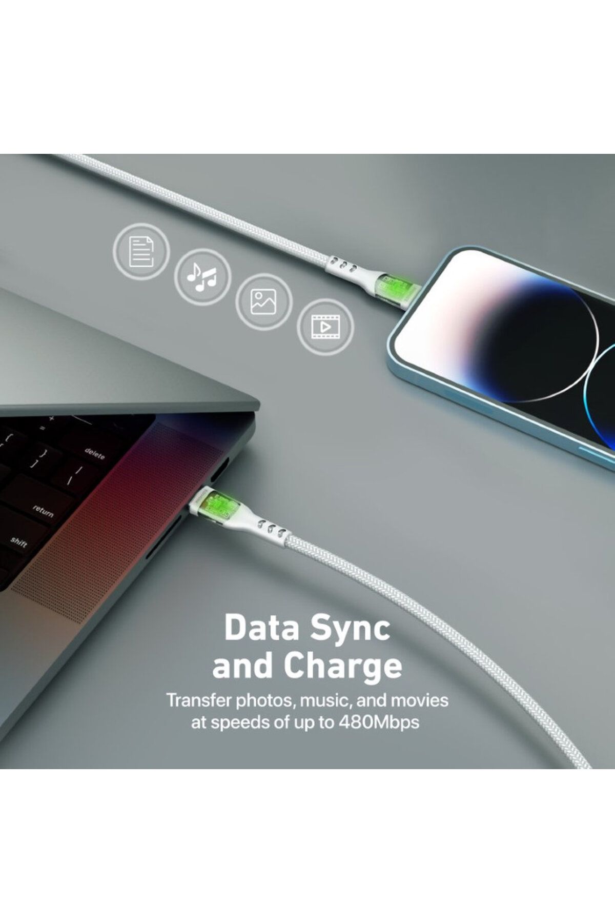 Promate-Ultra-fast USB-C to Lightning cable, 27W data transfer and charging, 1.2m 3