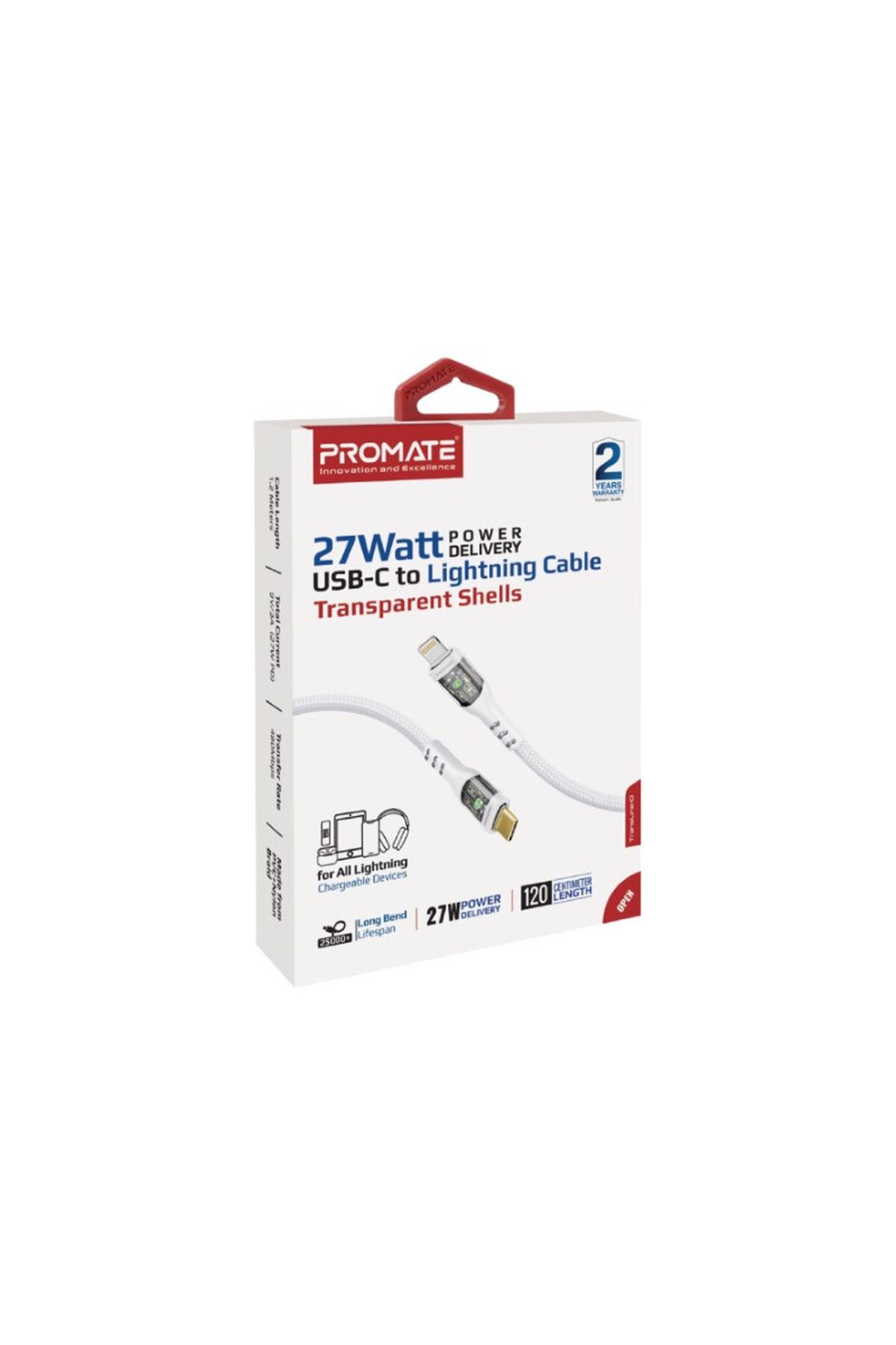 Promate-Ultra-fast USB-C to Lightning cable, 27W data transfer and charging, 1.2m 4