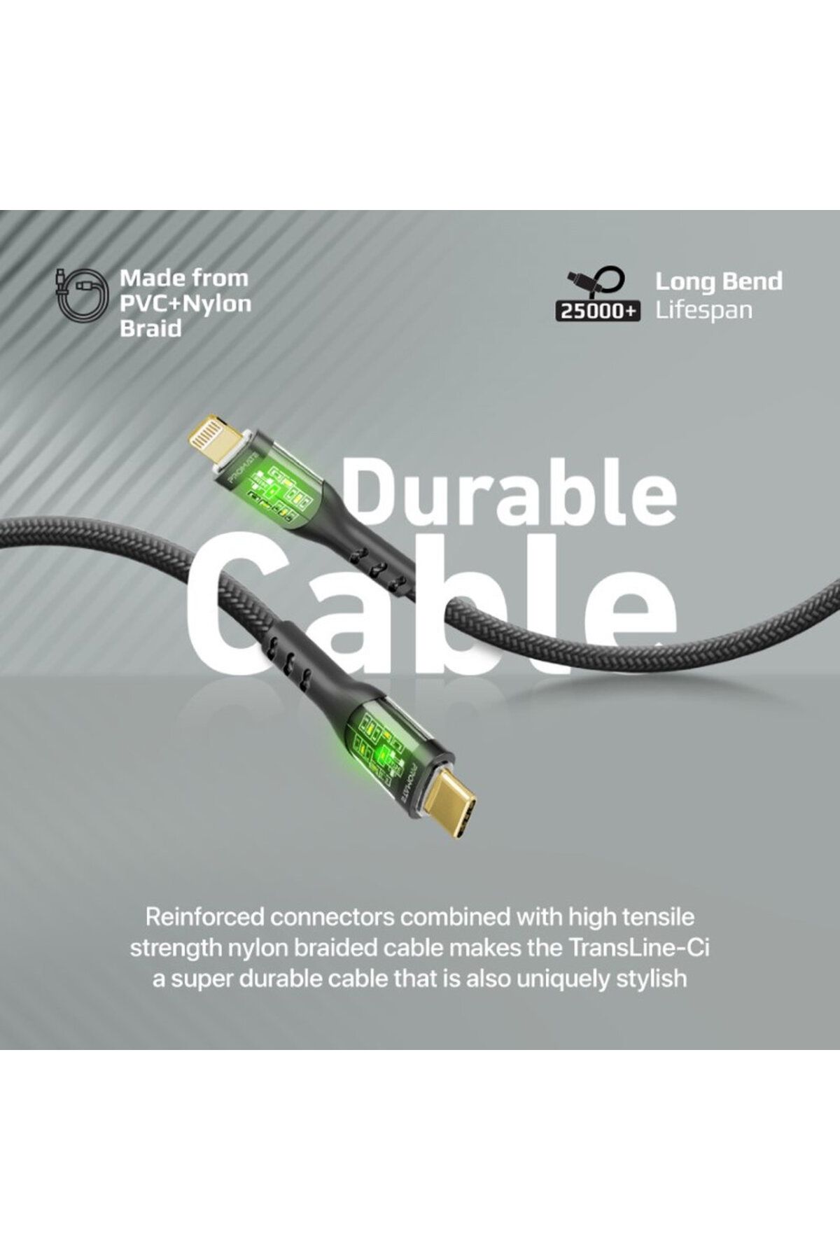 Promate-Ultra-fast USB-C to Lightning cable, 27W data transfer and charging, 1.2m 2
