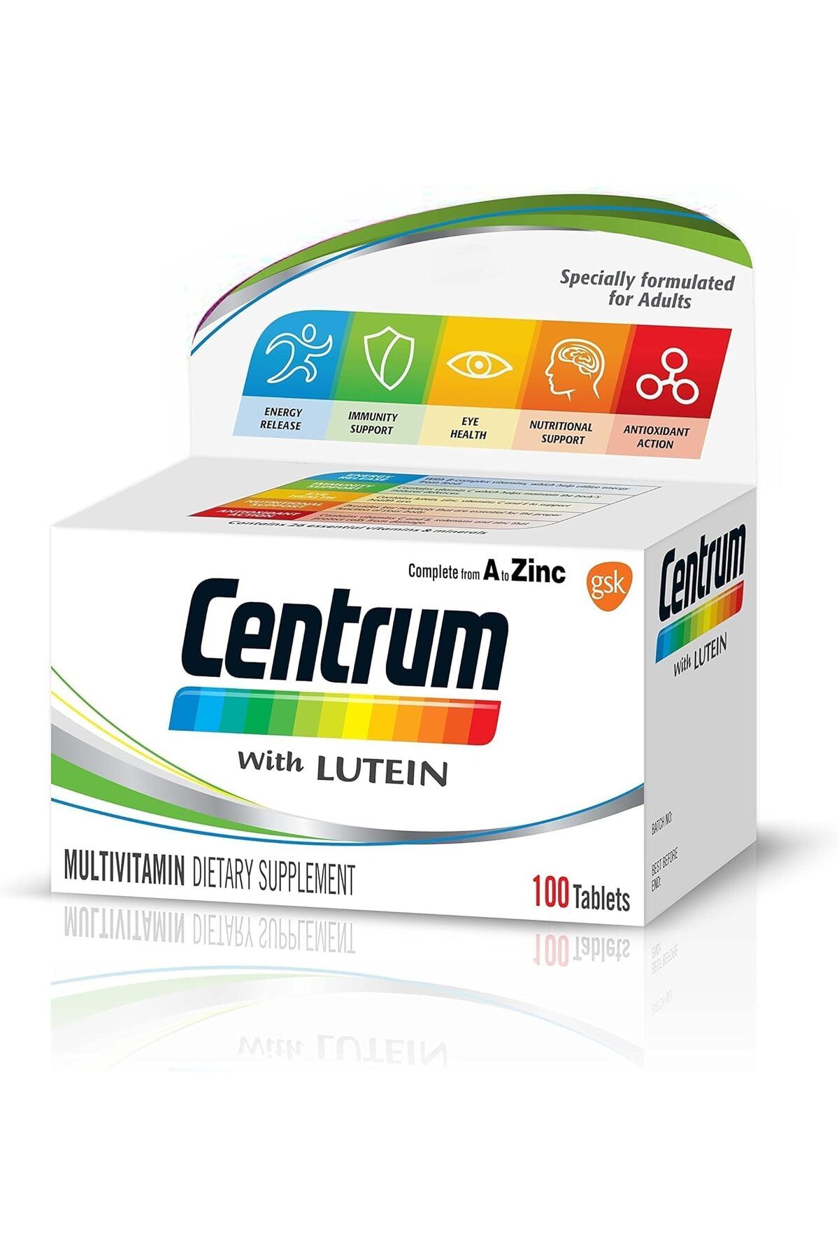 Centrum-مع اللوتين، مكملات فيتامين أ والزنك للبالغين مع فيتامين ب، ج، د، والمعادن، والعناصر الغذائية 5