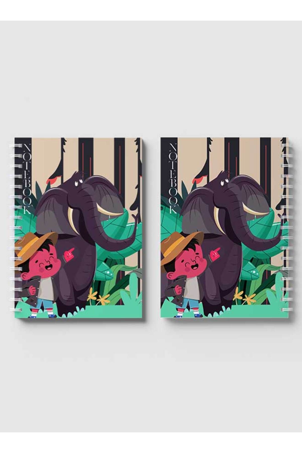 LOWHA-Spiral Notebook with Front and Back Hard Covers Featuring Classical Theme Safari Design 4