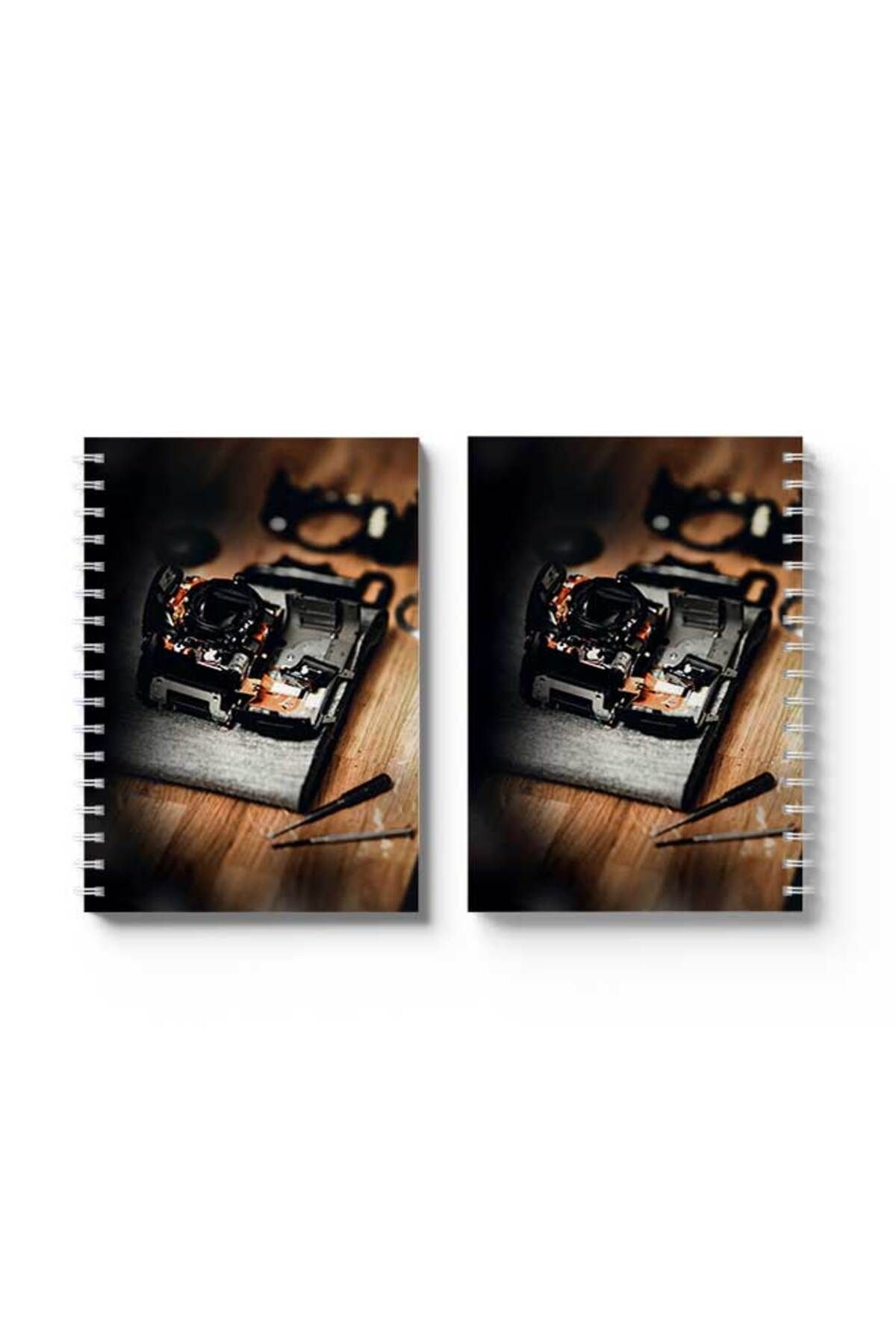 LOWHA-Spiral Notebook with Front and Back Hard Covers Featuring Old Camera Design 4