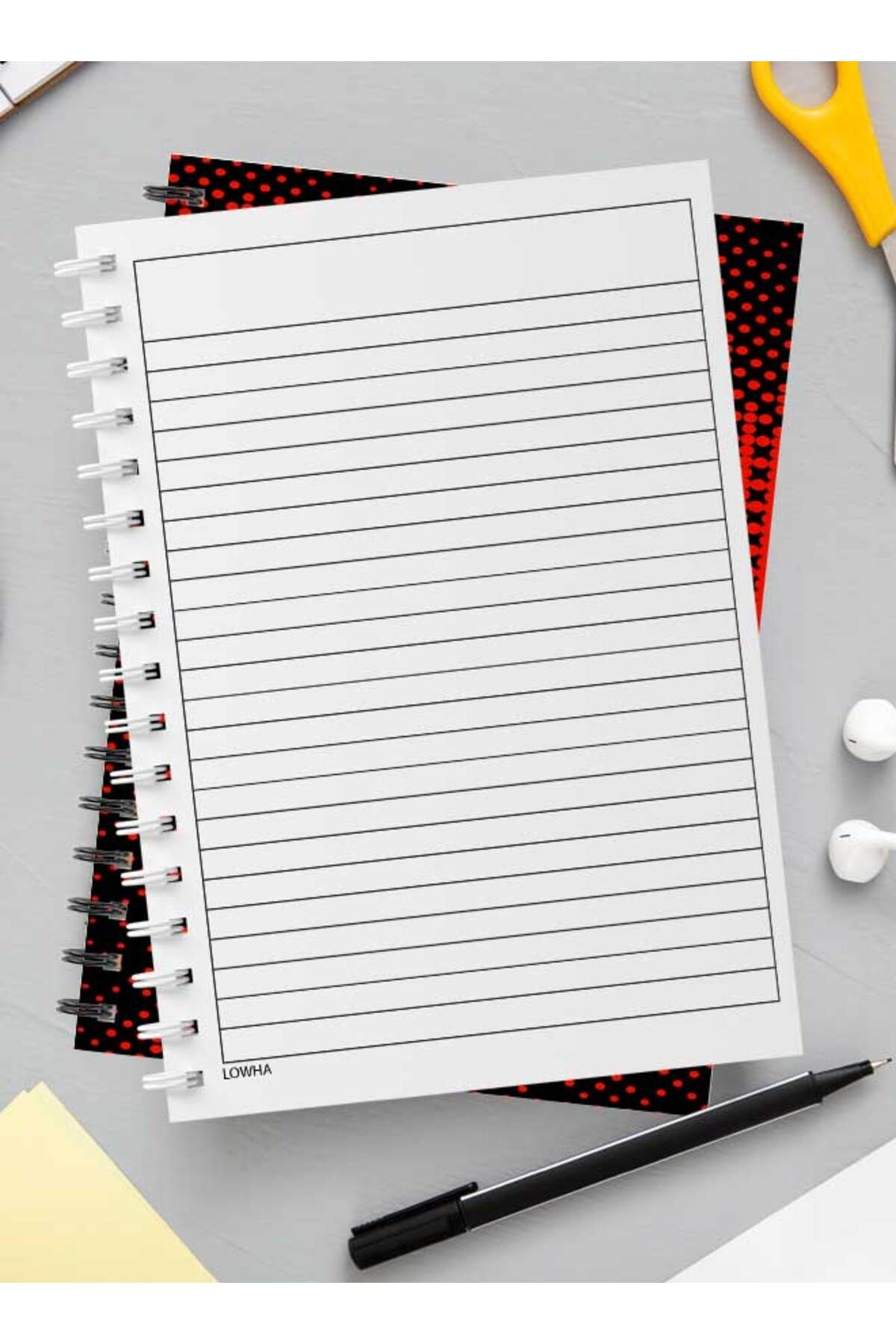 LOWHA-Spiral Notebook with Front and Back Hard Covers Featuring Swirl Halftone Red Design 3