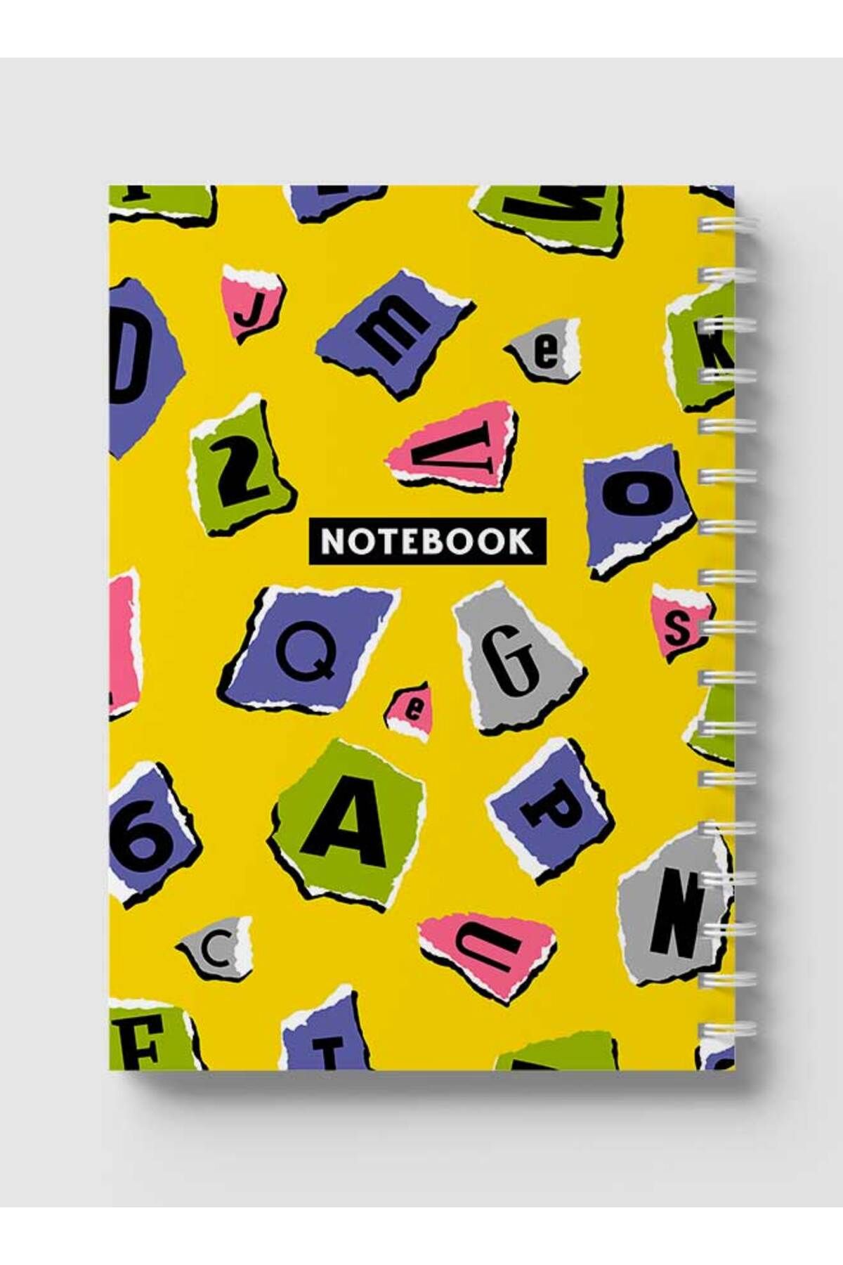 LOWHA-Spiral Notebook with Front and Back Hard Covers Featuring Torn Letters & Number Design 5