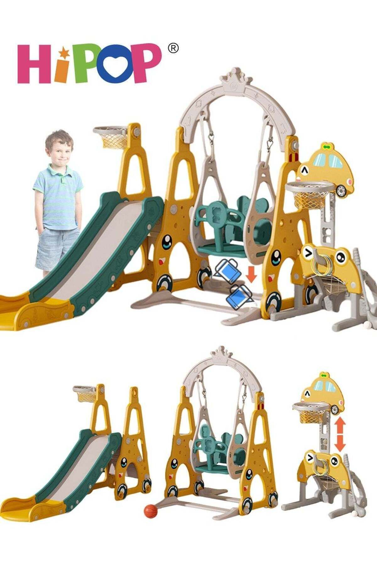 N2Y-Multipurpose Kids Swing and Slide Set with Basket, Play Center for Toddlers 1