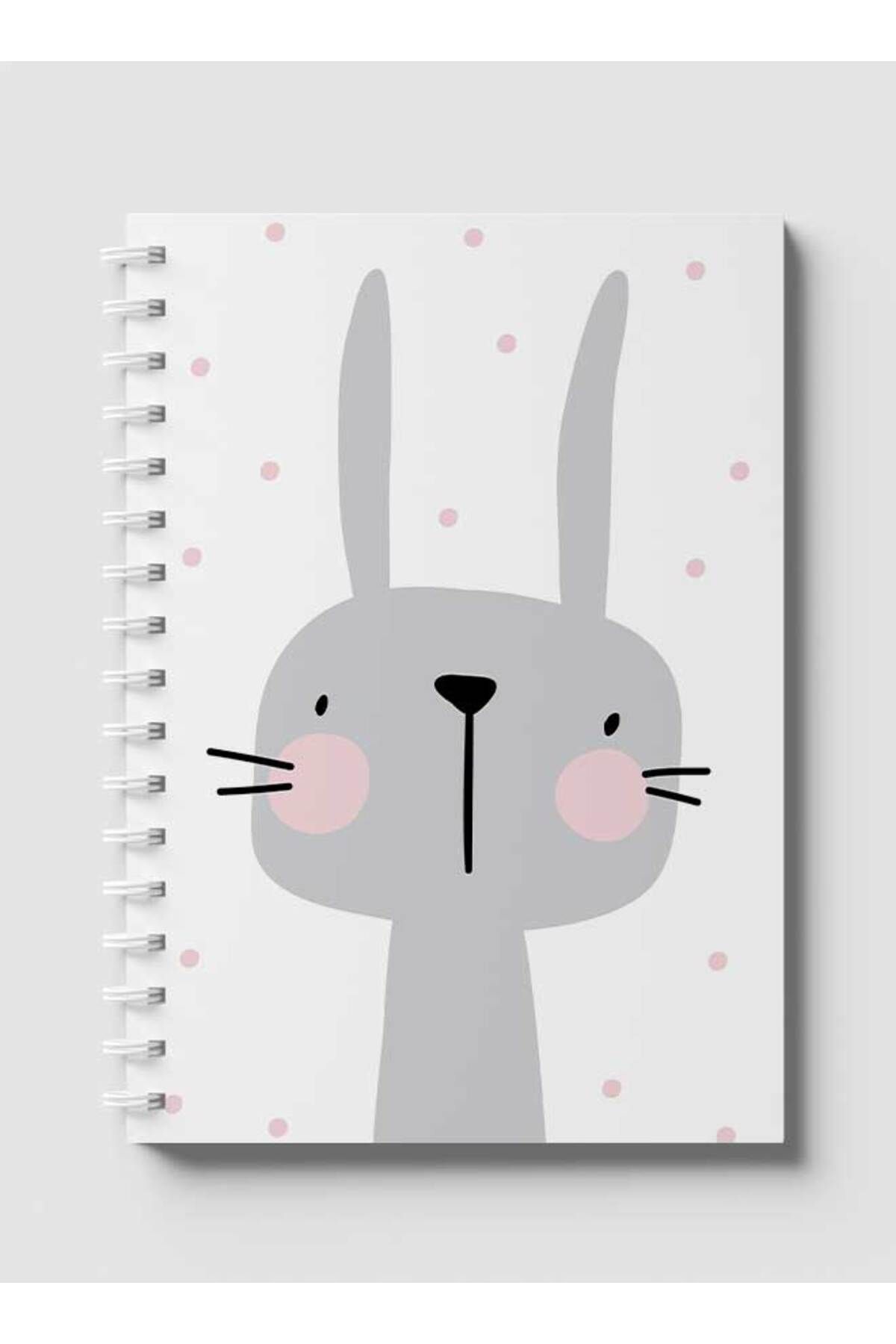 LOWHA-Spiral Notebook with Front and Back Hard Covers Featuring Rabbit Cartoon & Dots Design 1