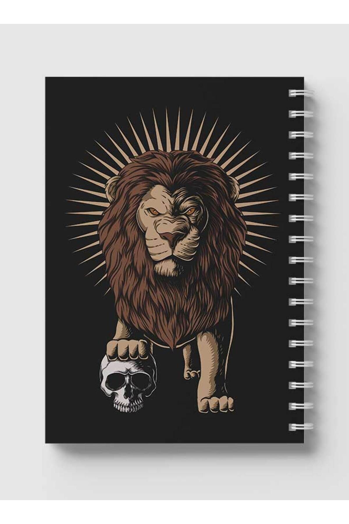 LOWHA-Spiral Notebook with Front and Back Hard Covers Featuring Lion with A Skull Design 5