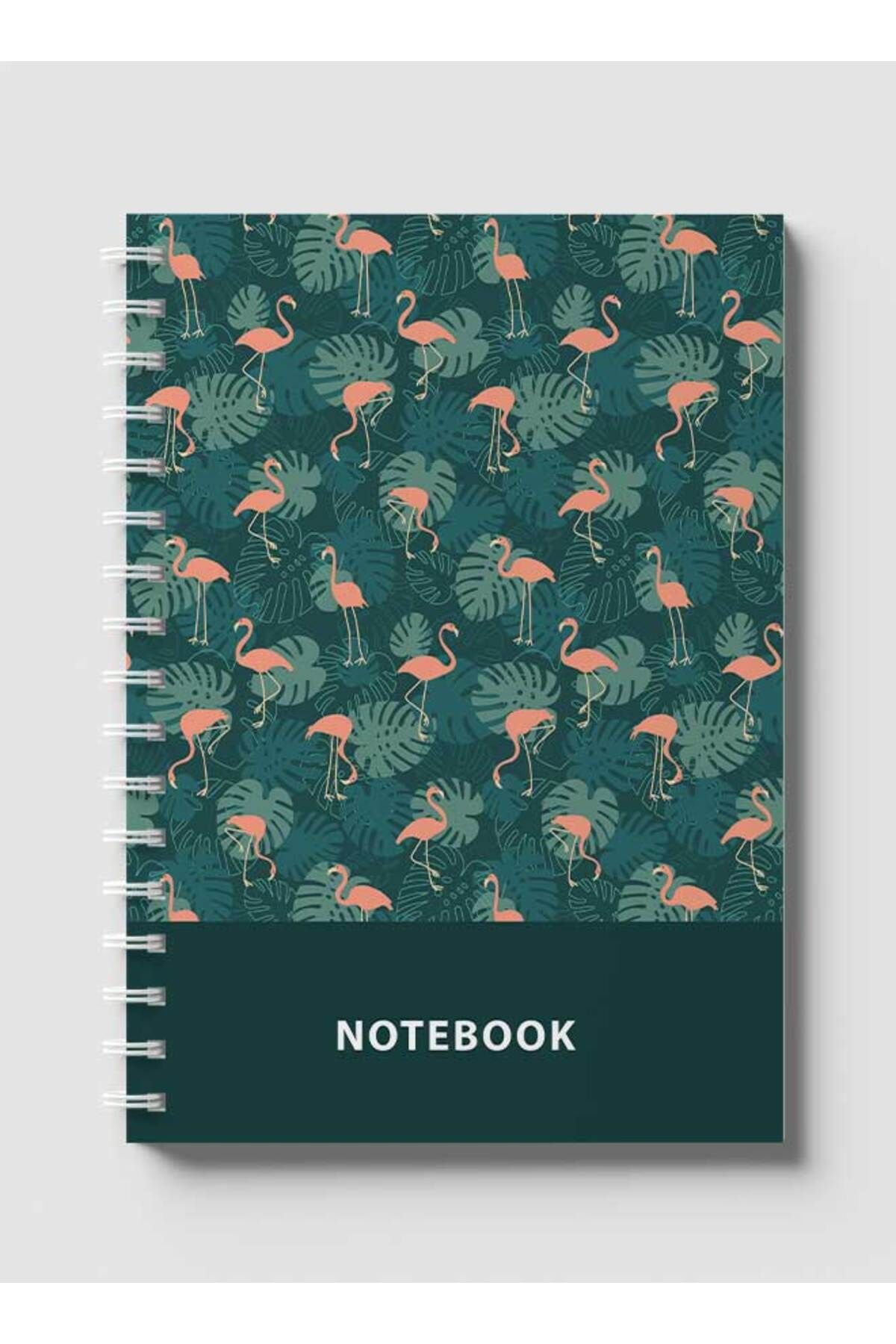 LOWHA-Spiral Notebook with Front and Back Hard Covers Featuring Flamingos & Leaves Design 1