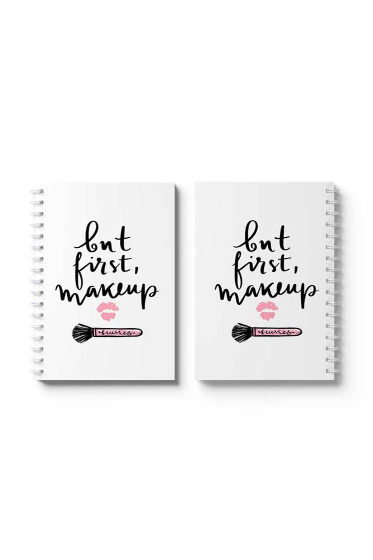 LOWHA-Spiral Notebook with Front and Back Hard Covers Featuring But First Makeup Design 4