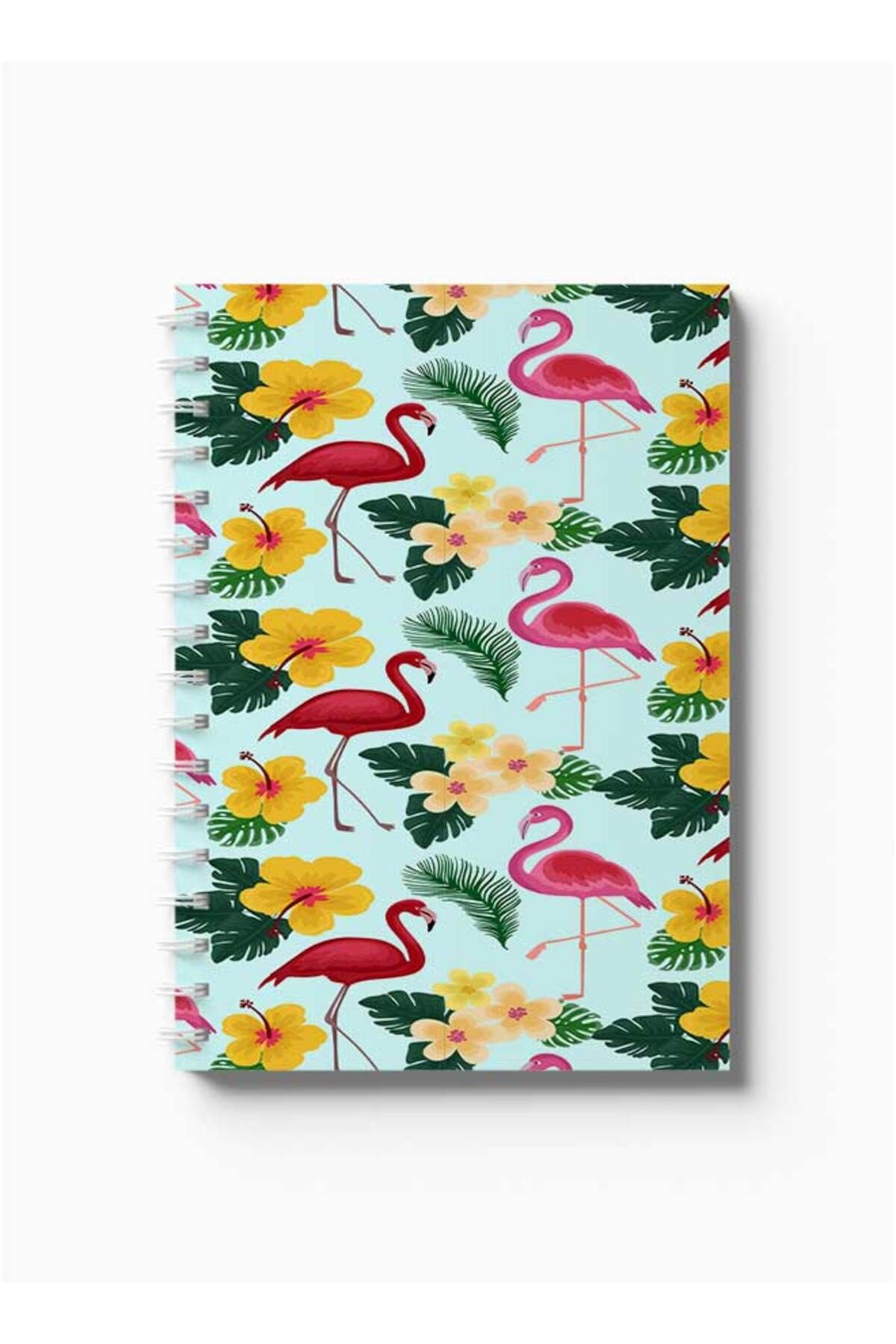 LOWHA-Spiral Notebook with Front and Back Hard Covers Featuring Flamingos Design 5